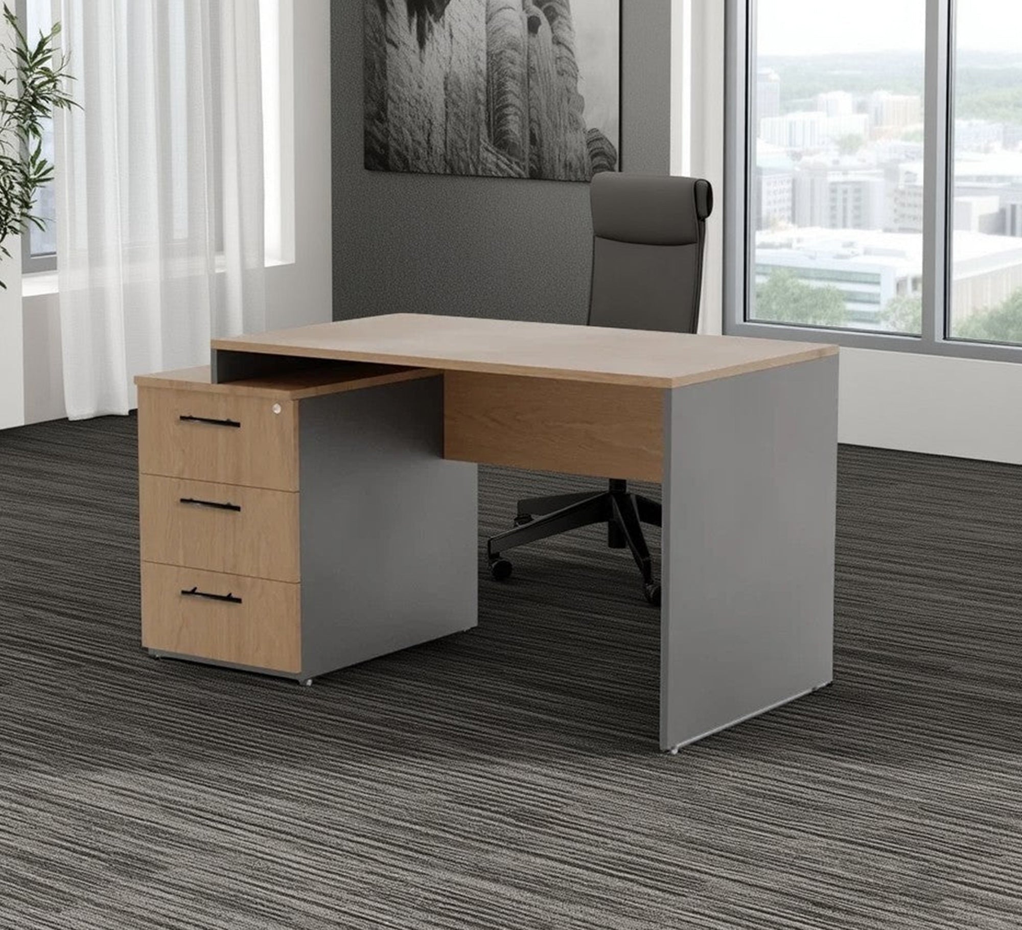Wooden and gray executive desk with additional storage space - Vitrine Furniture - Furniture