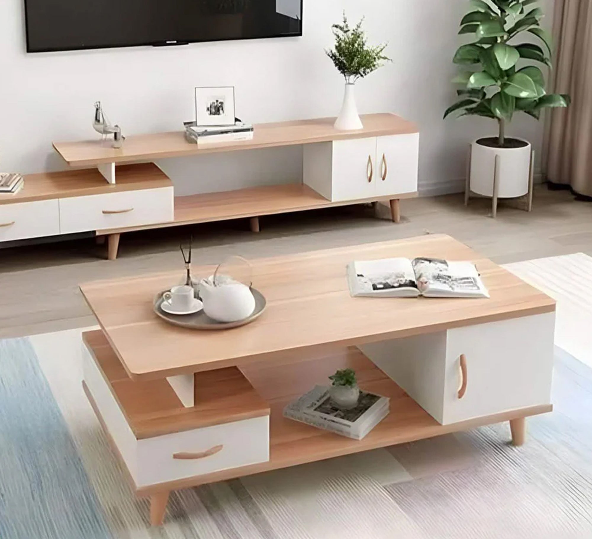 Wooden and white table with a modern design - Vitrine Furniture - Furniture