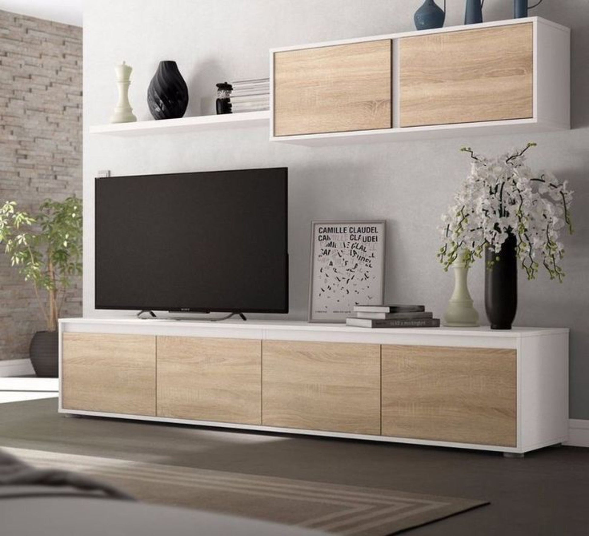 Wooden and white TV cabinet - Vitrine Furniture - Furniture