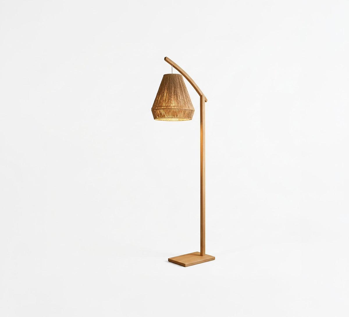 Wooden Arc Floor Lamp Woven Shade - Vitrine Furniture - Floor lamps