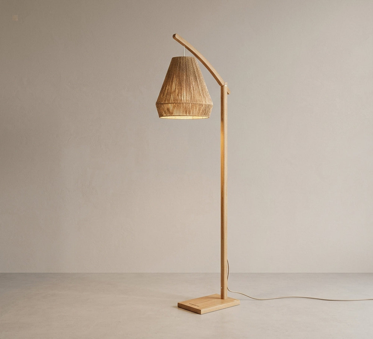 Wooden Arc Floor Lamp Woven Shade - Vitrine Furniture - Floor lamps