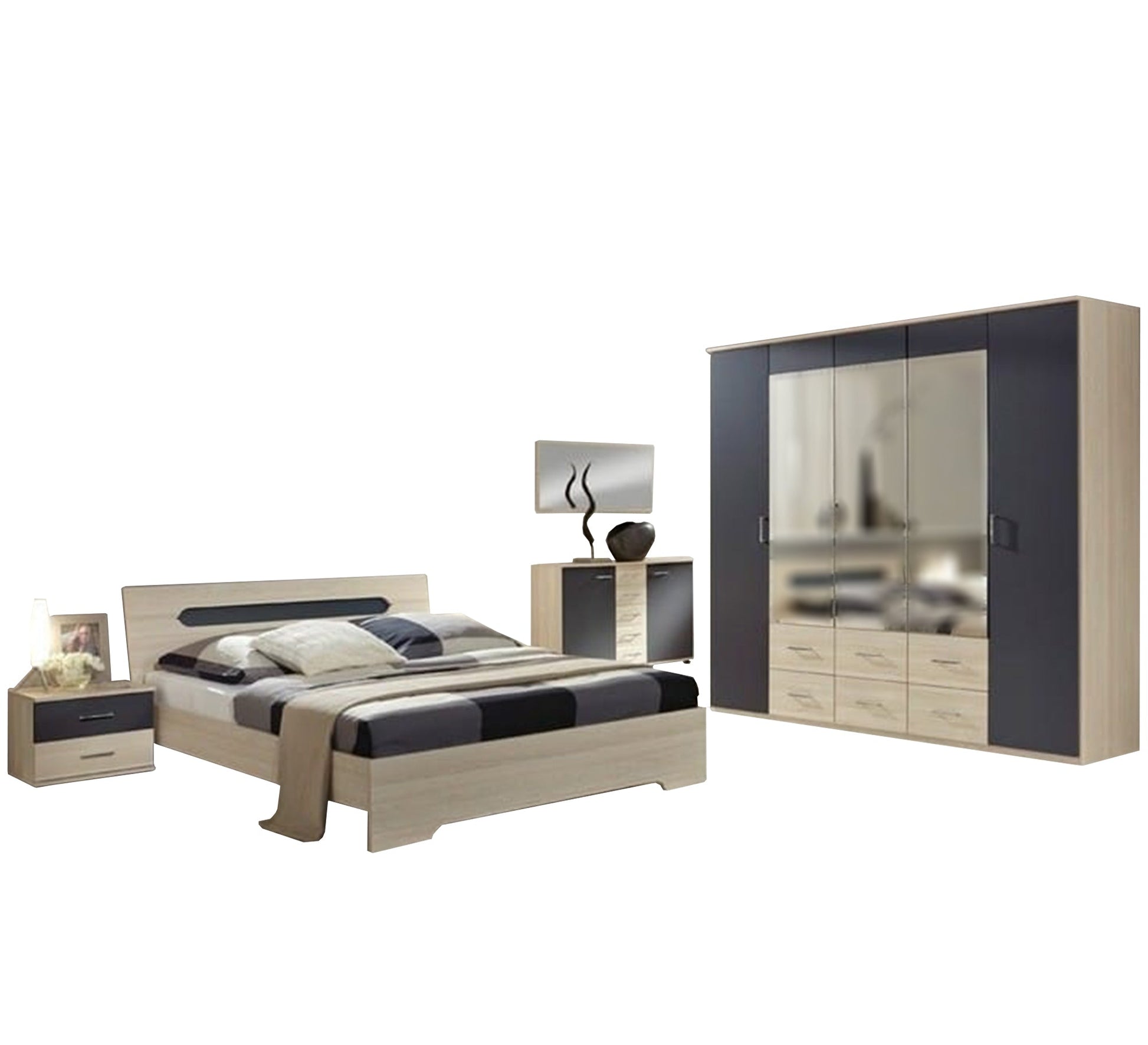 Wooden beige bedroom * grey - Vitrine Furniture - Bed Sets