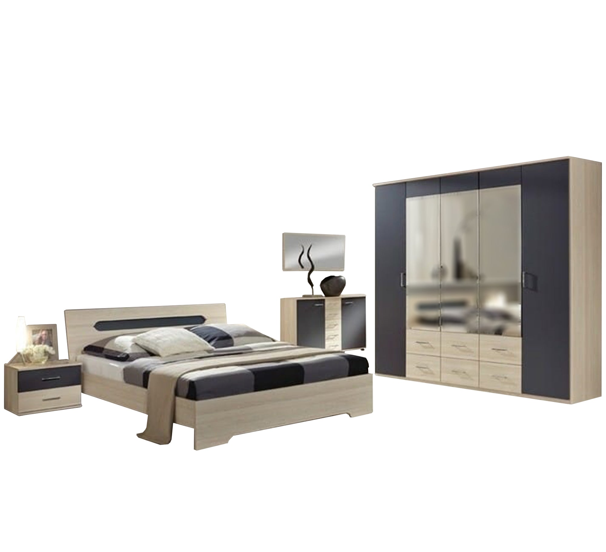 Wooden beige bedroom * grey - Vitrine Furniture - Bed Sets