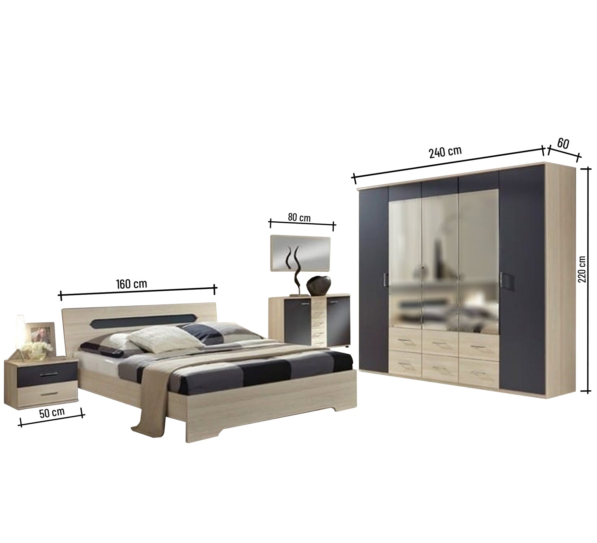 Wooden beige bedroom * grey - Vitrine Furniture - Bed Sets