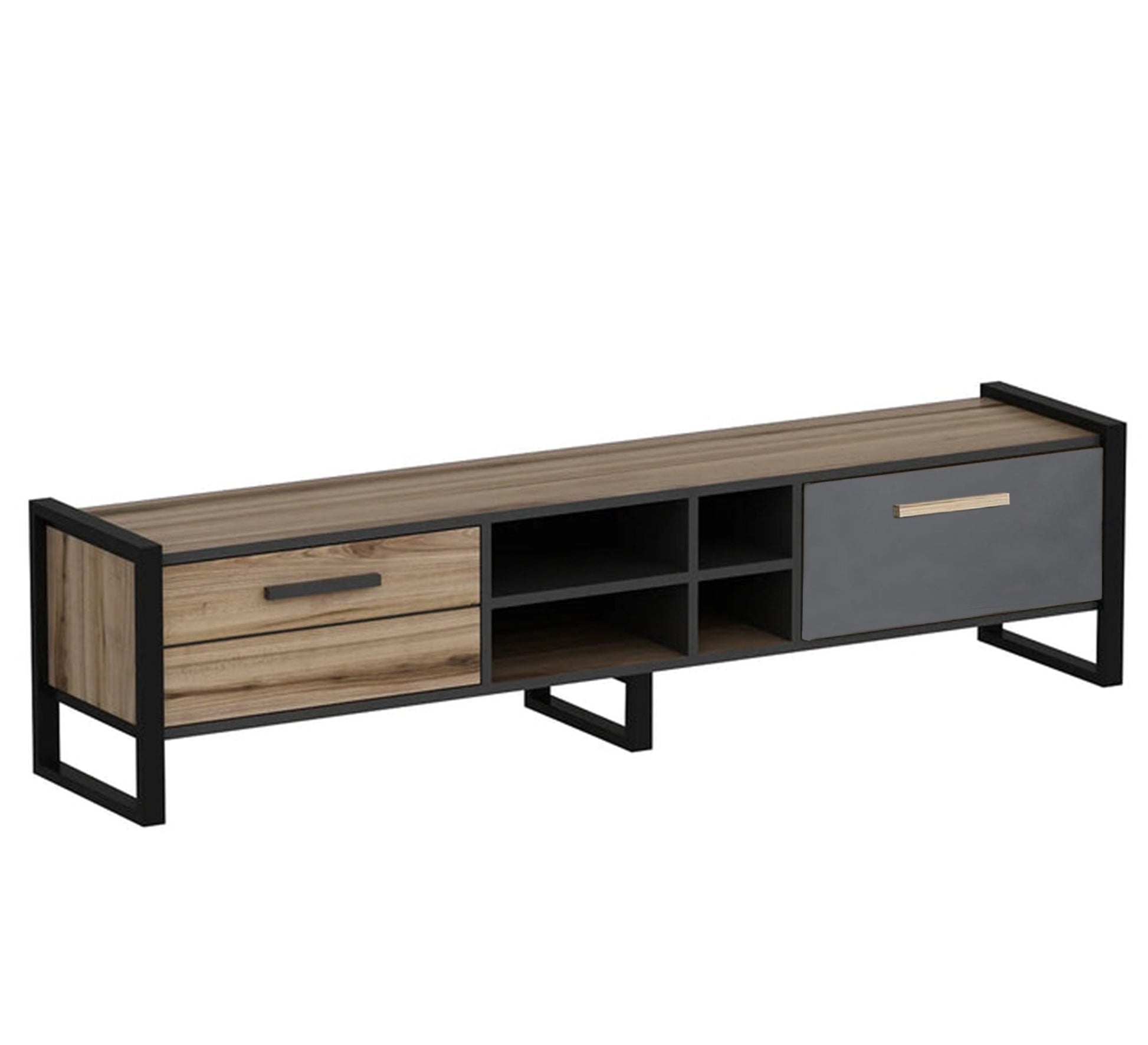 Wooden beige TV table with grey accents - Vitrine Furniture - Furniture