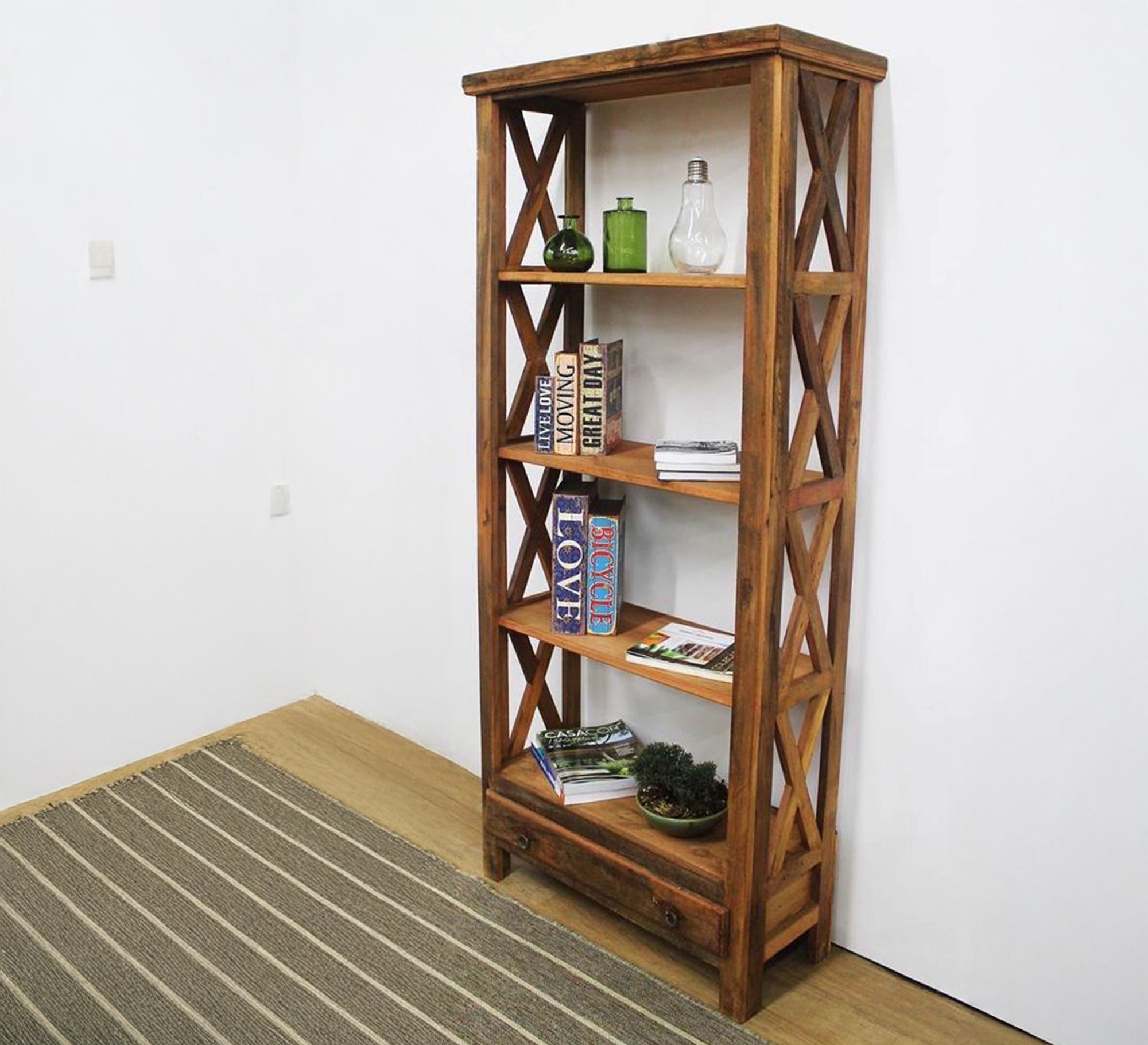 Wooden bookcase with X - shaped sides - Vitrine Furniture - Furniture