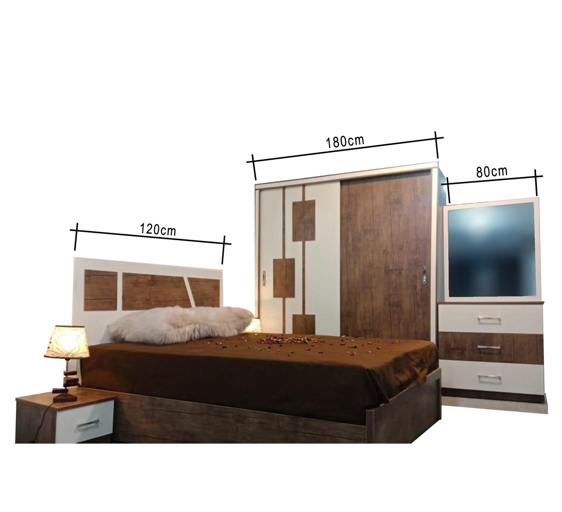 Wooden brown bedroom for youth with sliding wardrobe - Vitrine Furniture - Bed Sets