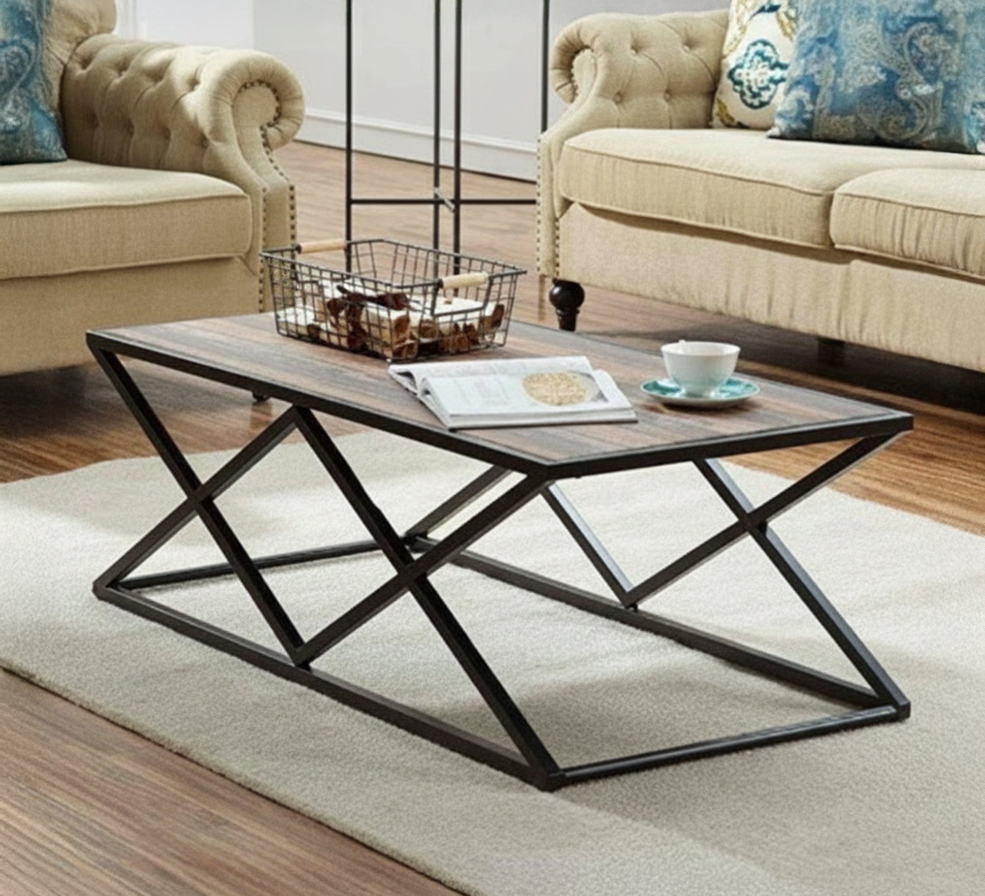 Wooden coffee table with a geometric black base - Vitrine Furniture - Furniture