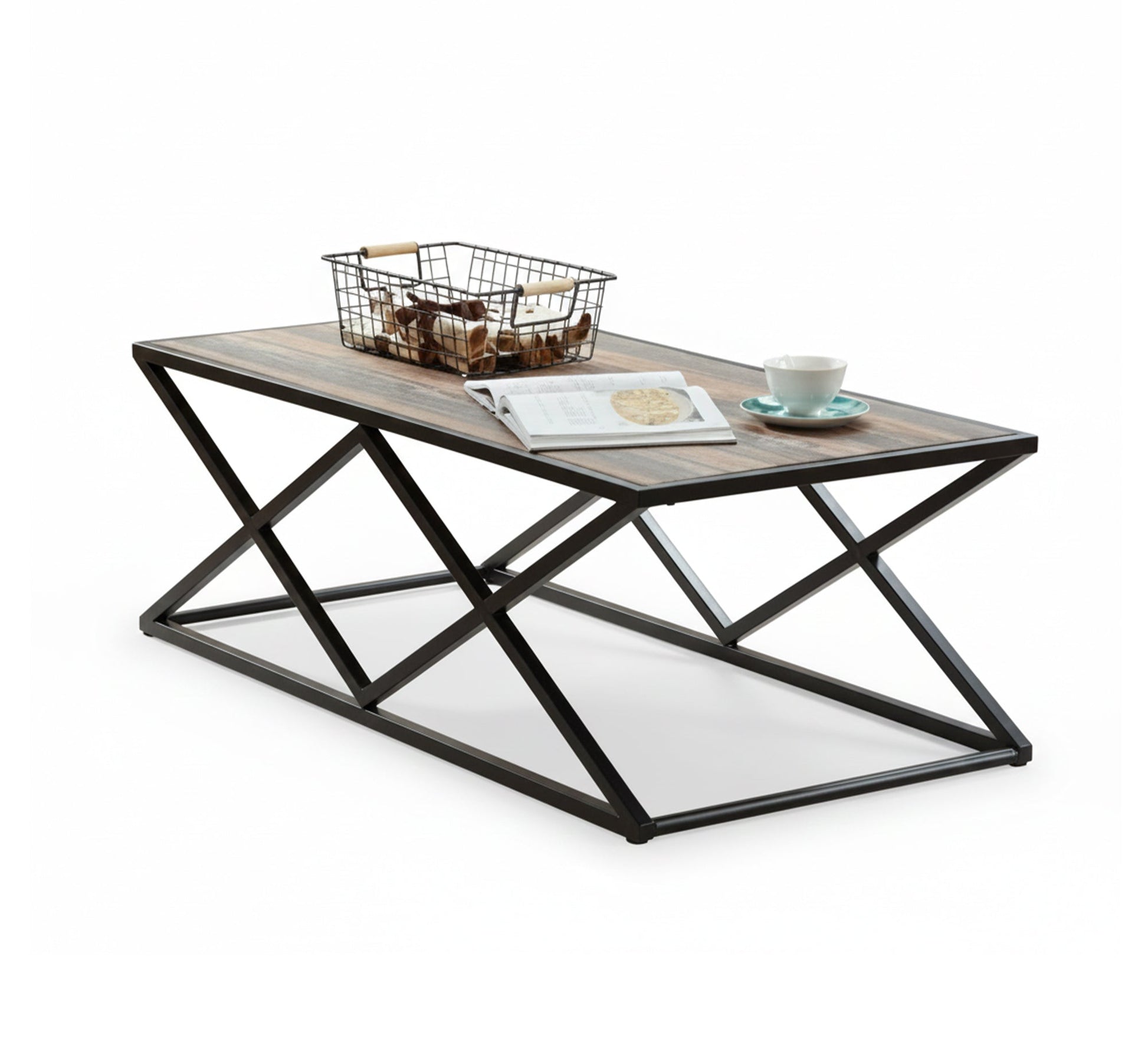 Wooden coffee table with a geometric black base - Vitrine Furniture - Furniture