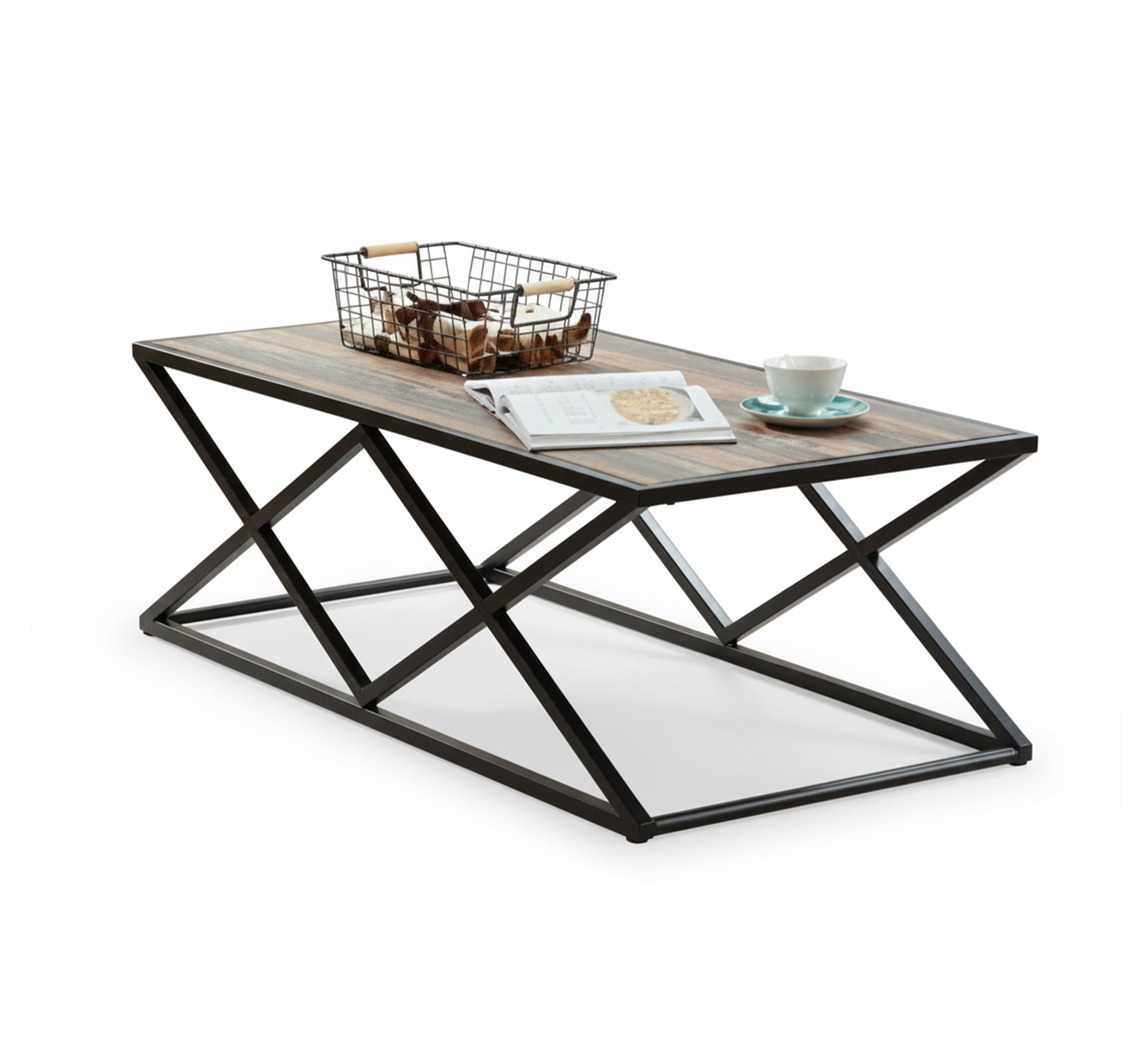 Wooden coffee table with a geometric black base - Vitrine Furniture - Furniture