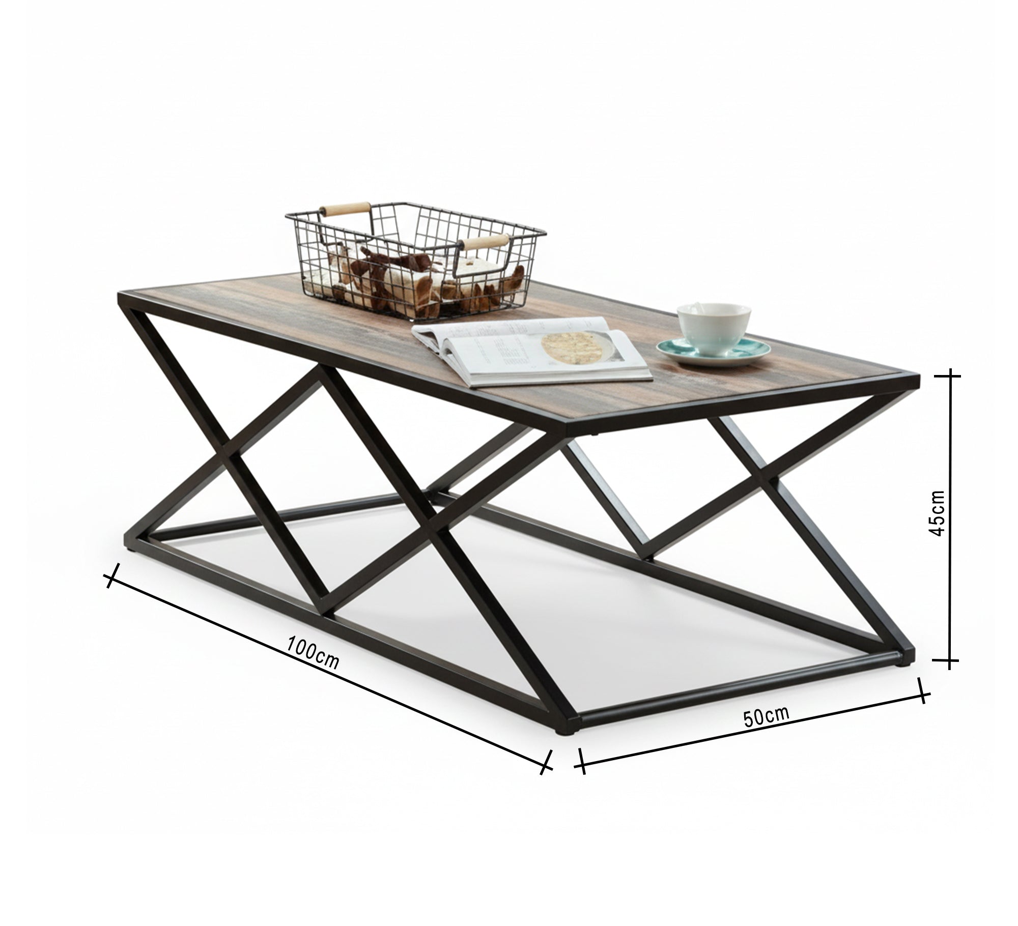 Wooden coffee table with a geometric black base - Vitrine Furniture - Furniture