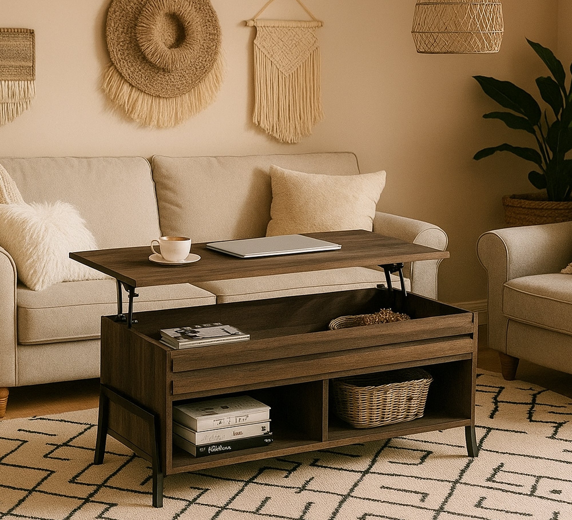 Wooden coffee table with lifting and storage mechanism - Vitrine Furniture - Coffee Tables