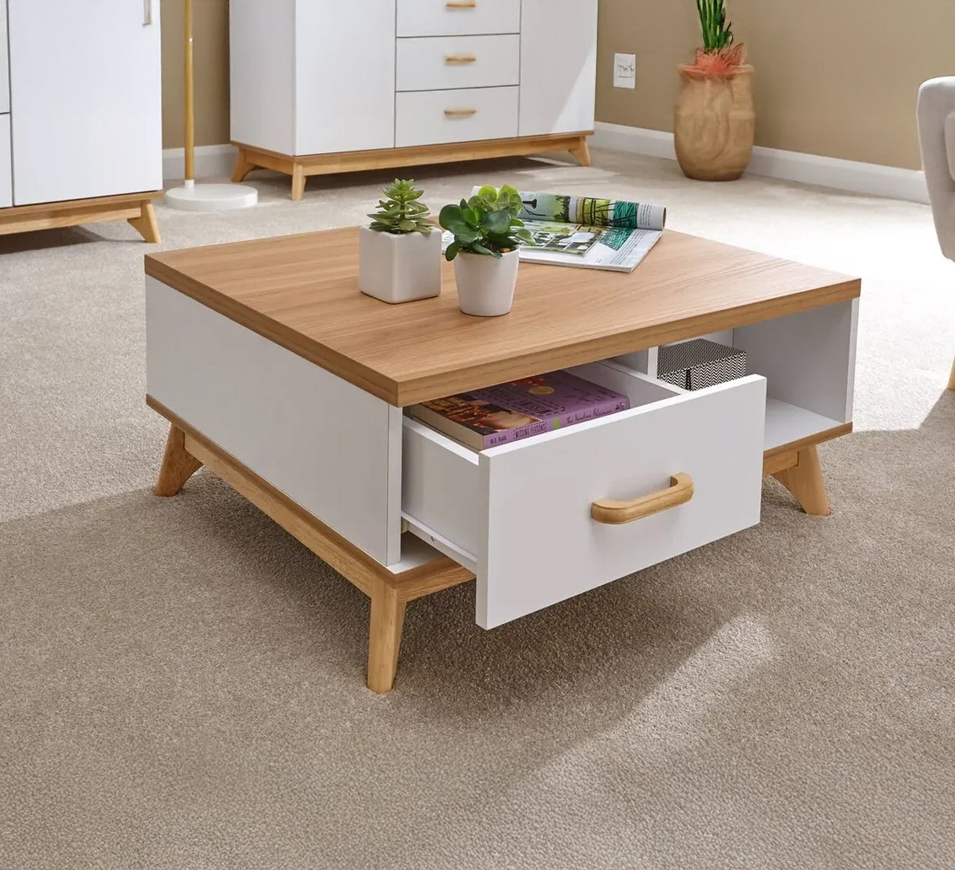 Wooden coffee table with white finish and storage - Vitrine Furniture - Furniture