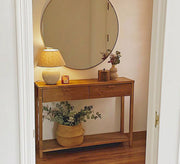 Wooden console table with drawers and lower shelf with round mirror top - Vitrine Furniture - Furniture