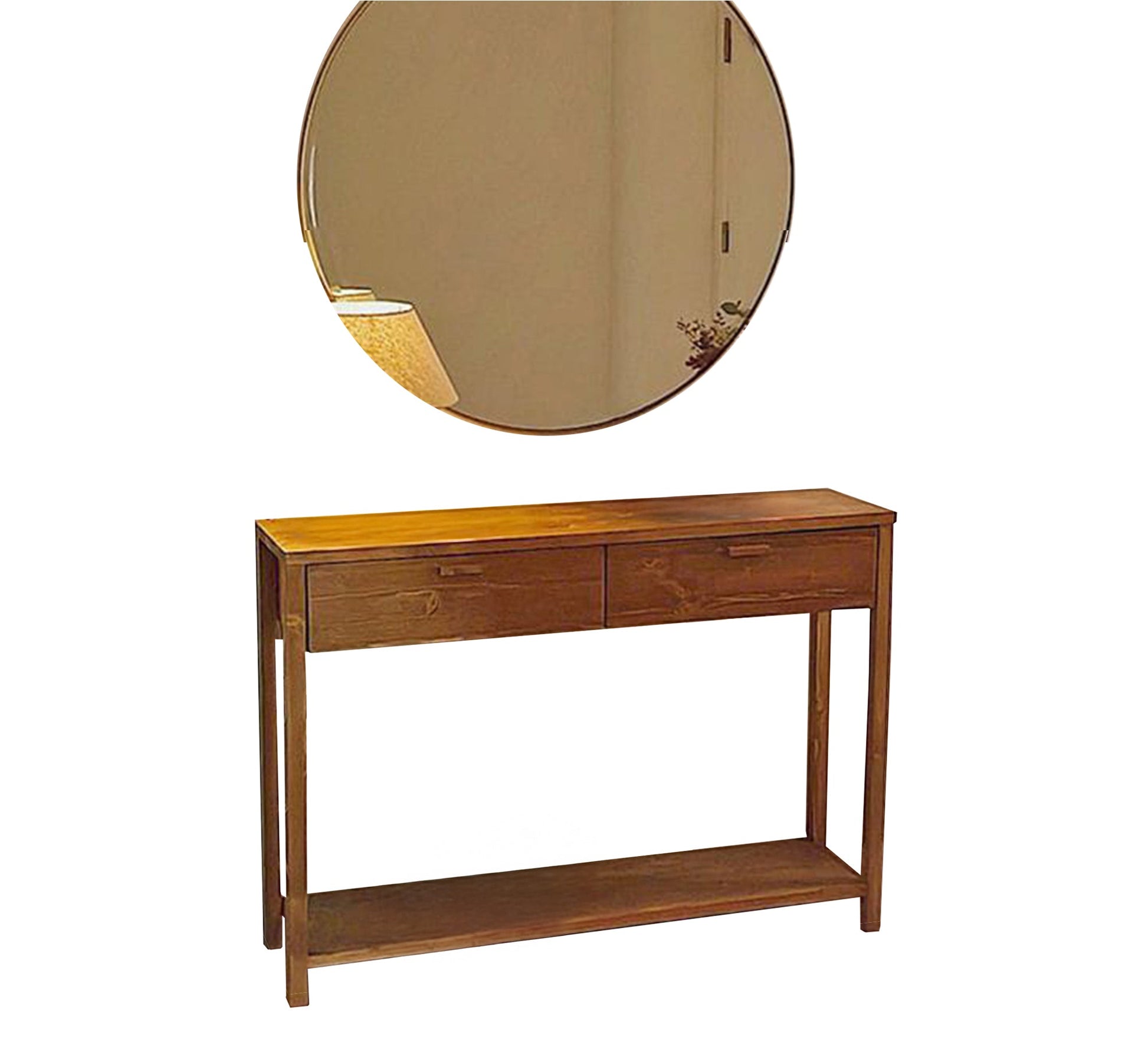 Wooden console table with drawers and lower shelf with round mirror top - Vitrine Furniture - Furniture