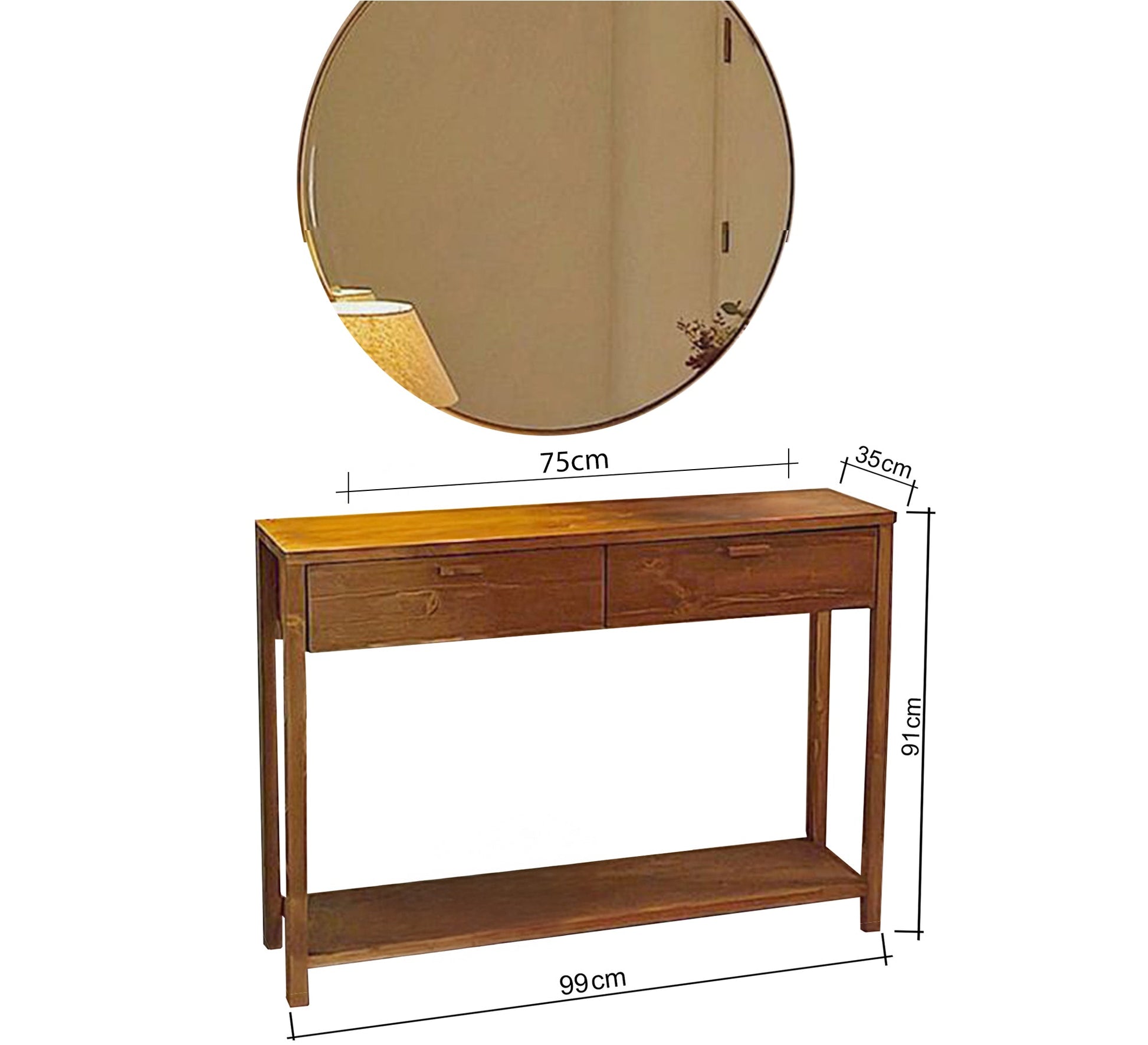 Wooden console table with drawers and lower shelf with round mirror top - Vitrine Furniture - Furniture