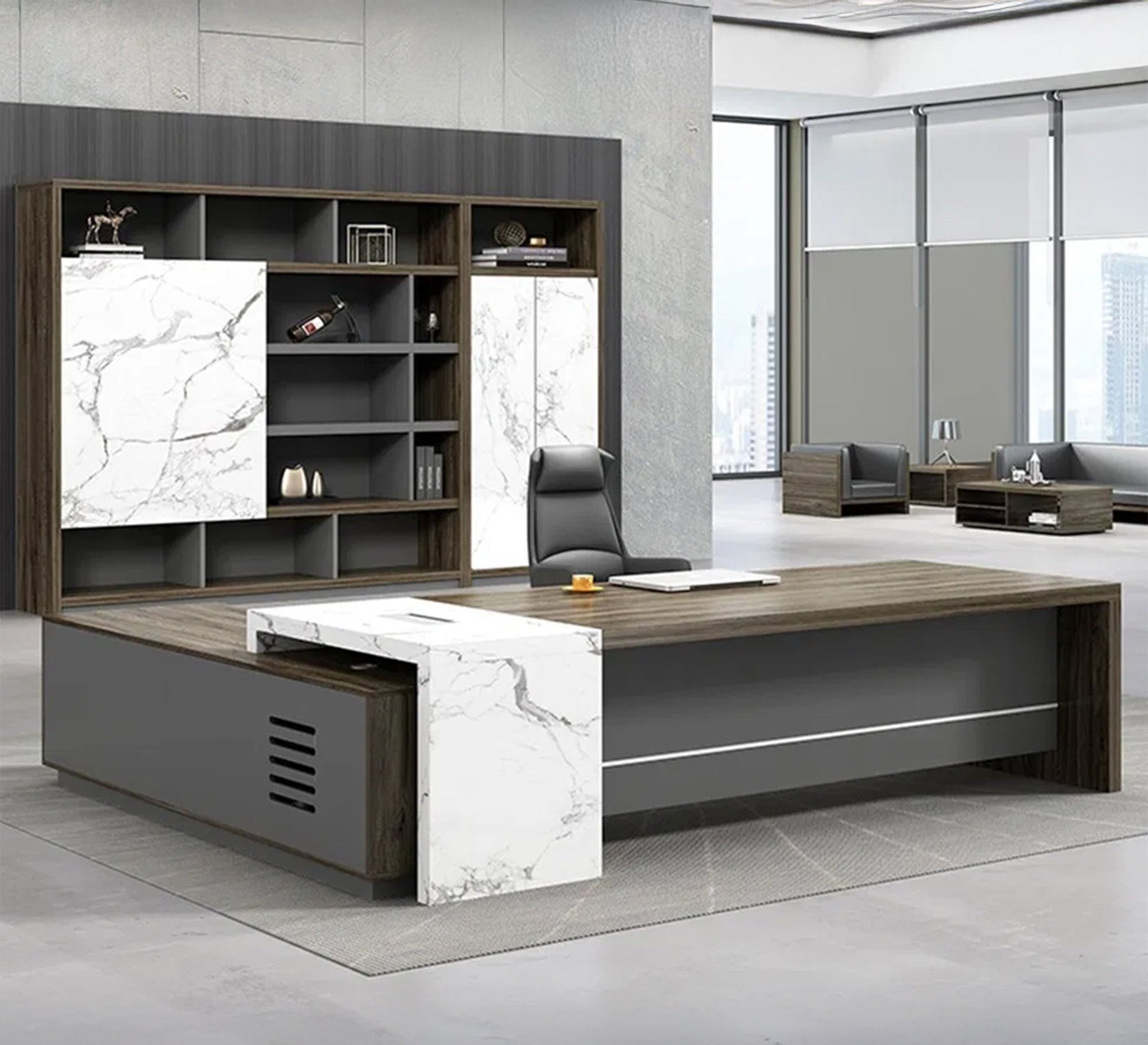 Wooden Corner Executive Desk with Ample Storage - Vitrine Furniture - Furniture