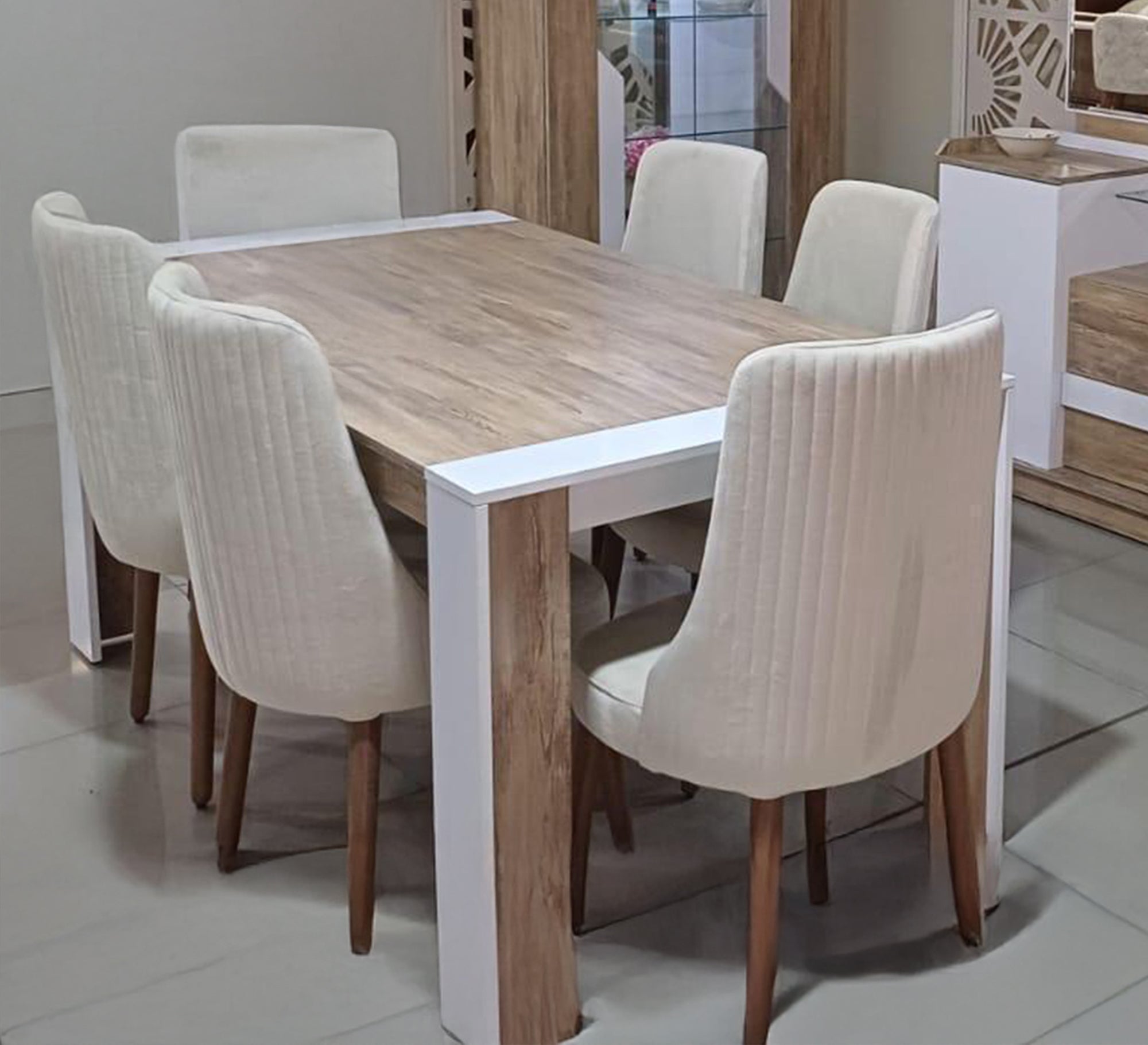 Wooden dining table with white accents - Vitrine Furniture - Furniture