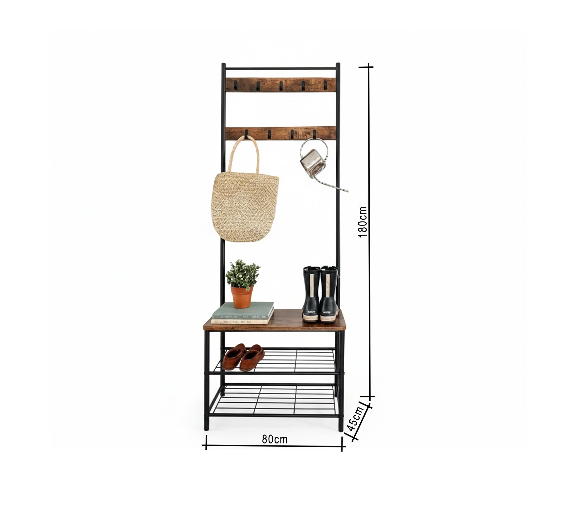 Wooden entryway organizer for hanging clothes and shoes - Vitrine Furniture - Furniture