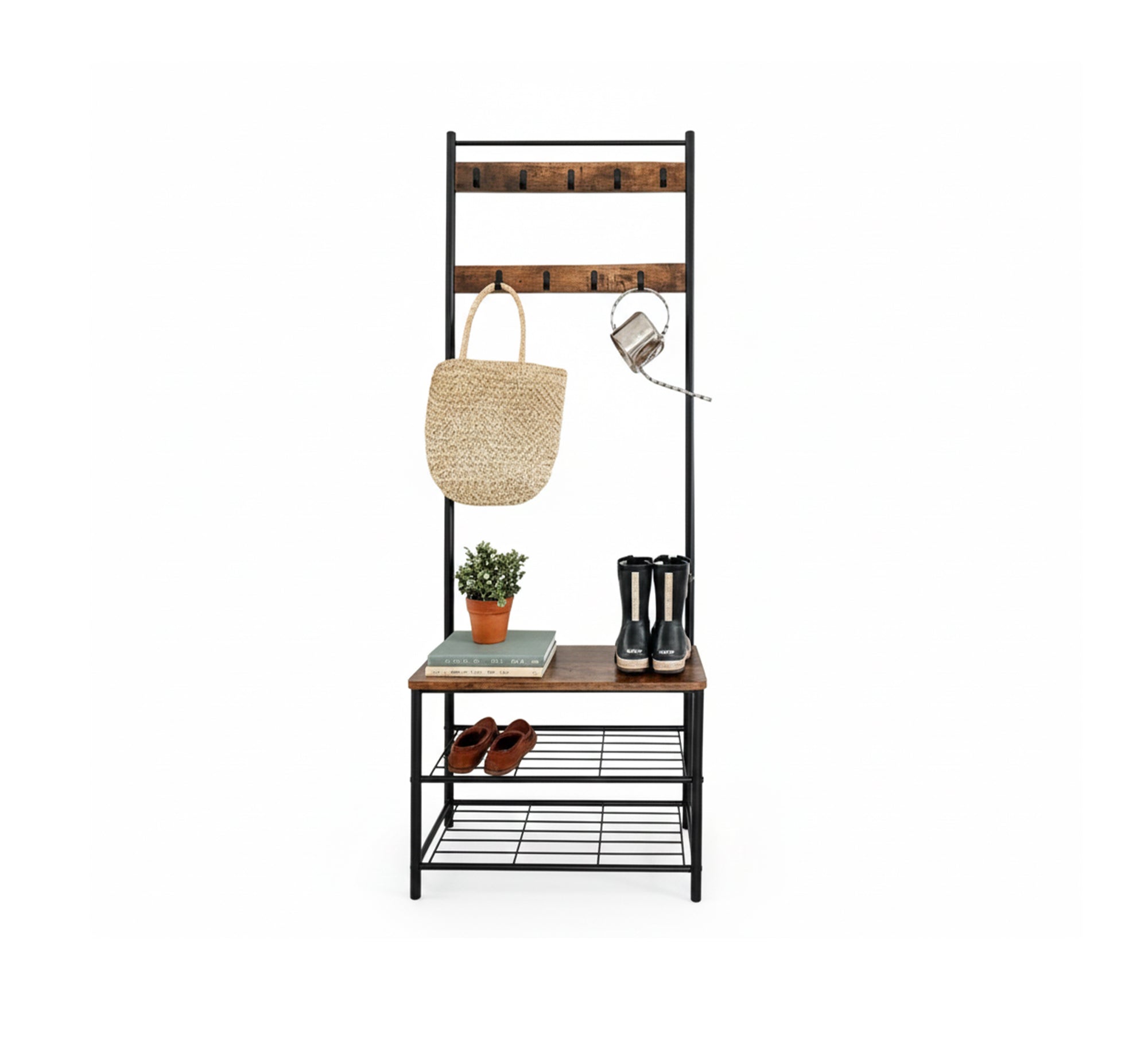 Wooden entryway organizer for hanging clothes and shoes - Vitrine Furniture - Furniture