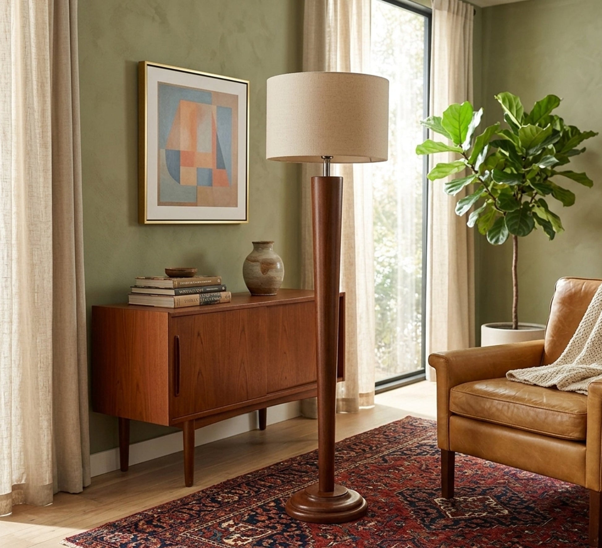 Wooden floor lamp with elegant circular base - Vitrine Furniture - Floor lamps