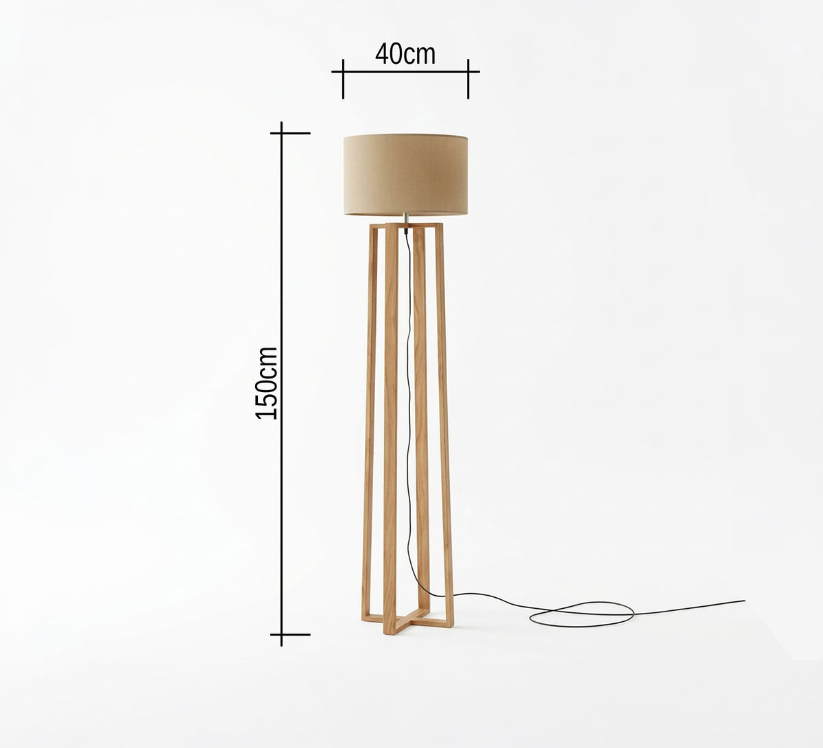 Wooden Four Leg Beige Shade Lamp - Vitrine Furniture - Floor lamps