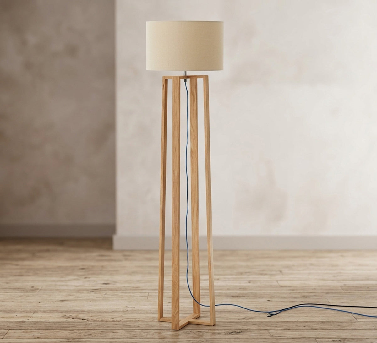 Wooden Four Leg Beige Shade Lamp - Vitrine Furniture - Floor lamps
