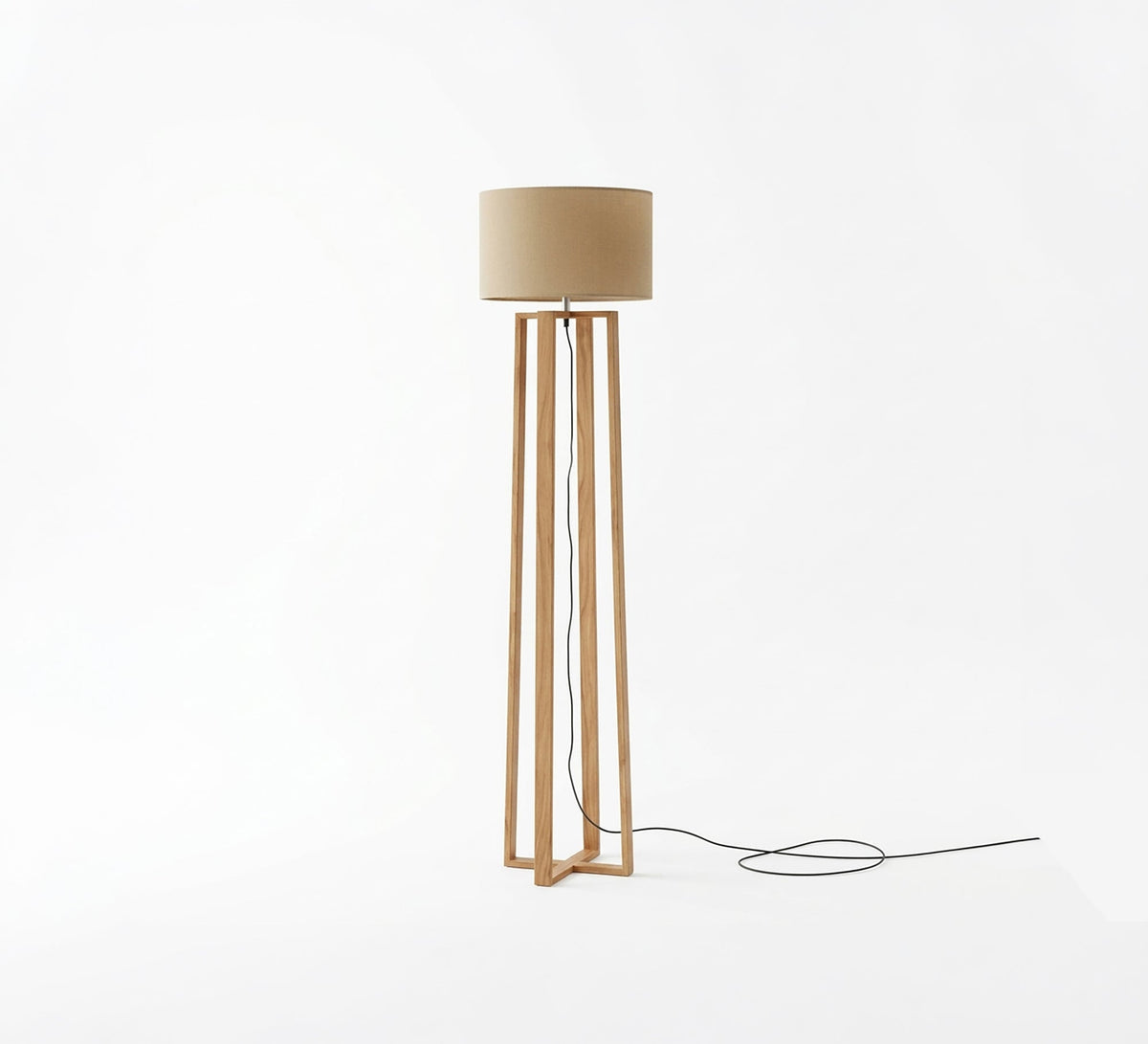 Wooden Four Leg Beige Shade Lamp - Vitrine Furniture - Floor lamps