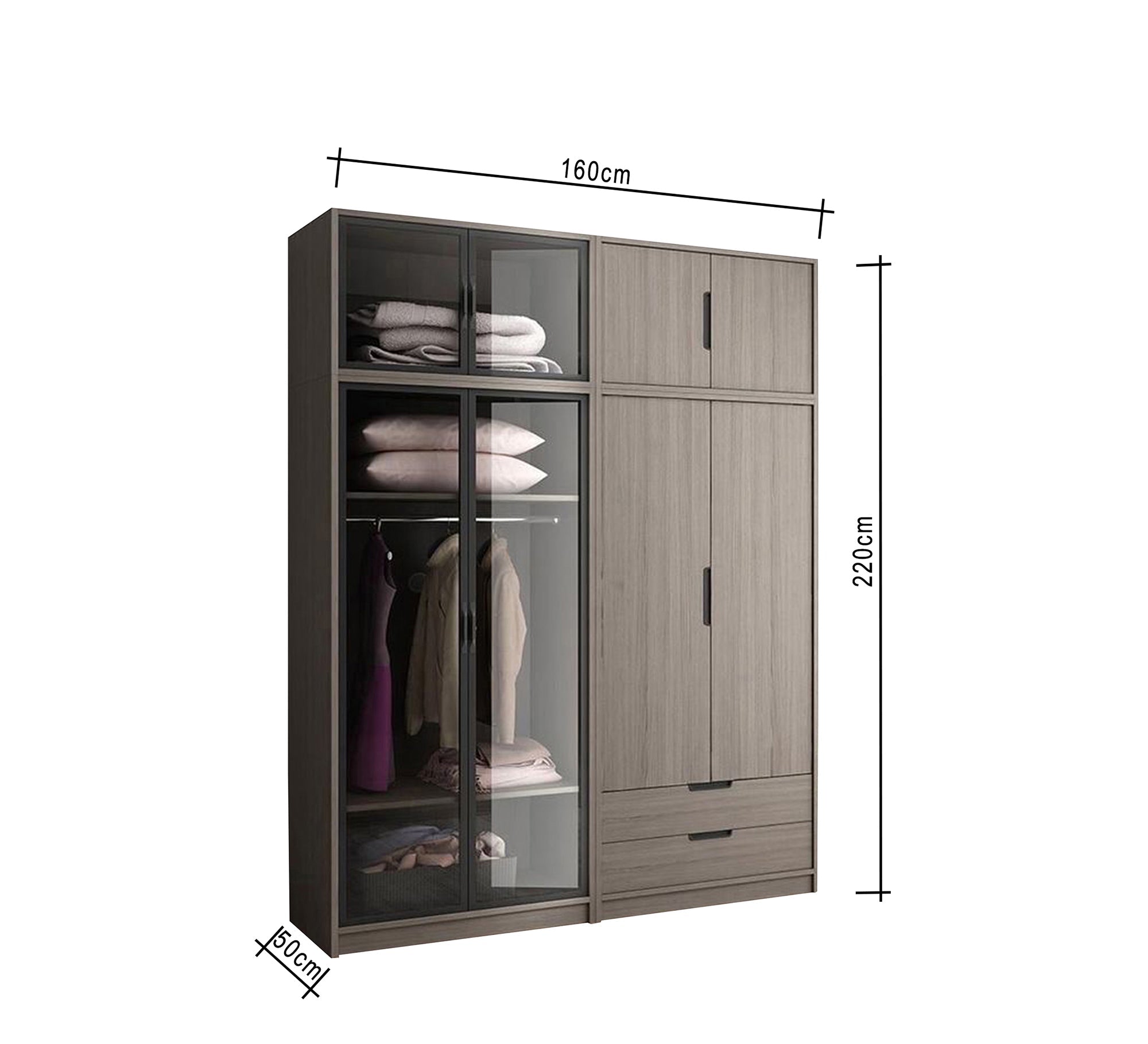 Wooden & Glass Wardrobe, Stylish & Modern - Vitrine Furniture - Furniture