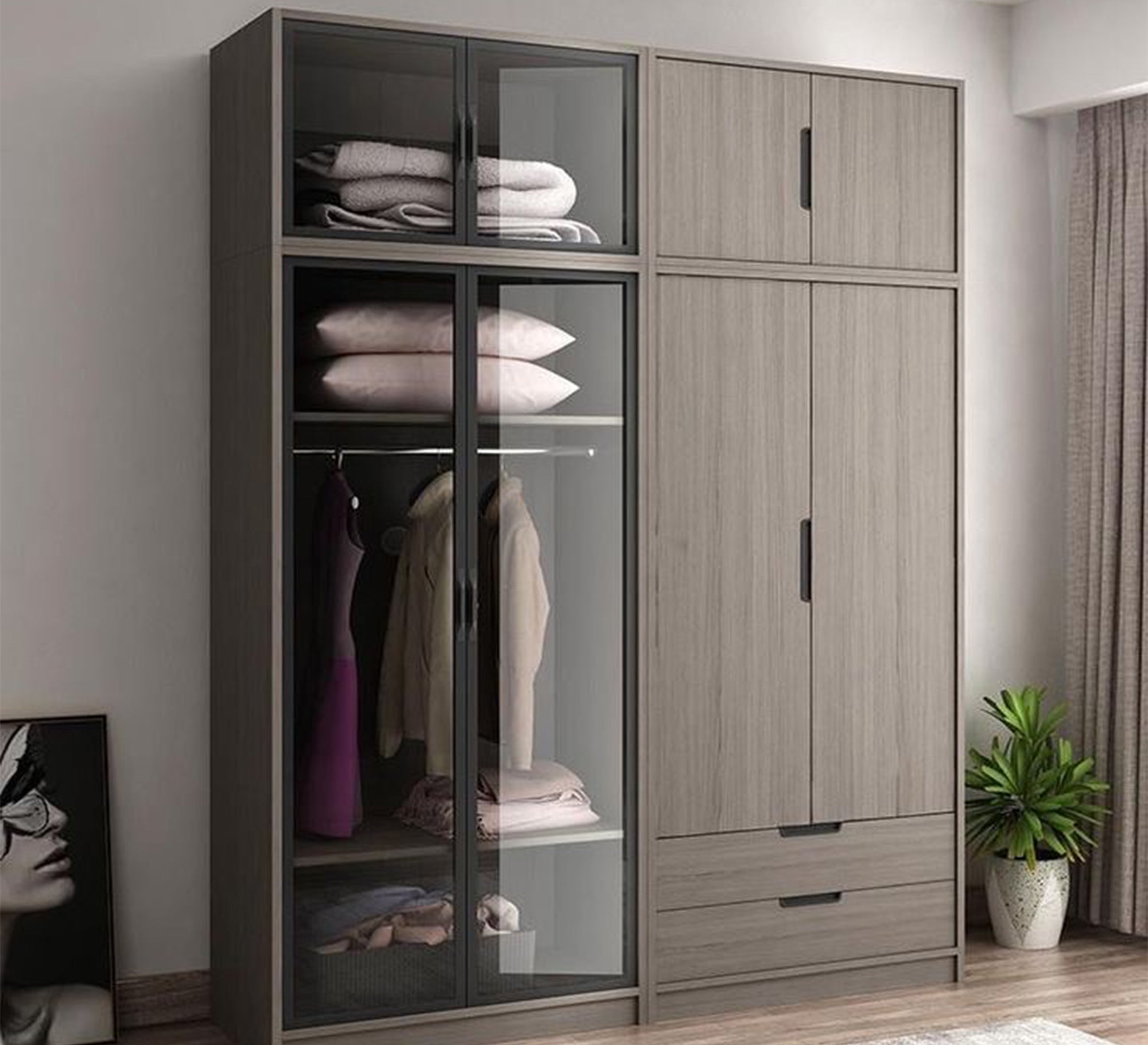 Wooden & Glass Wardrobe, Stylish & Modern - Vitrine Furniture - Furniture