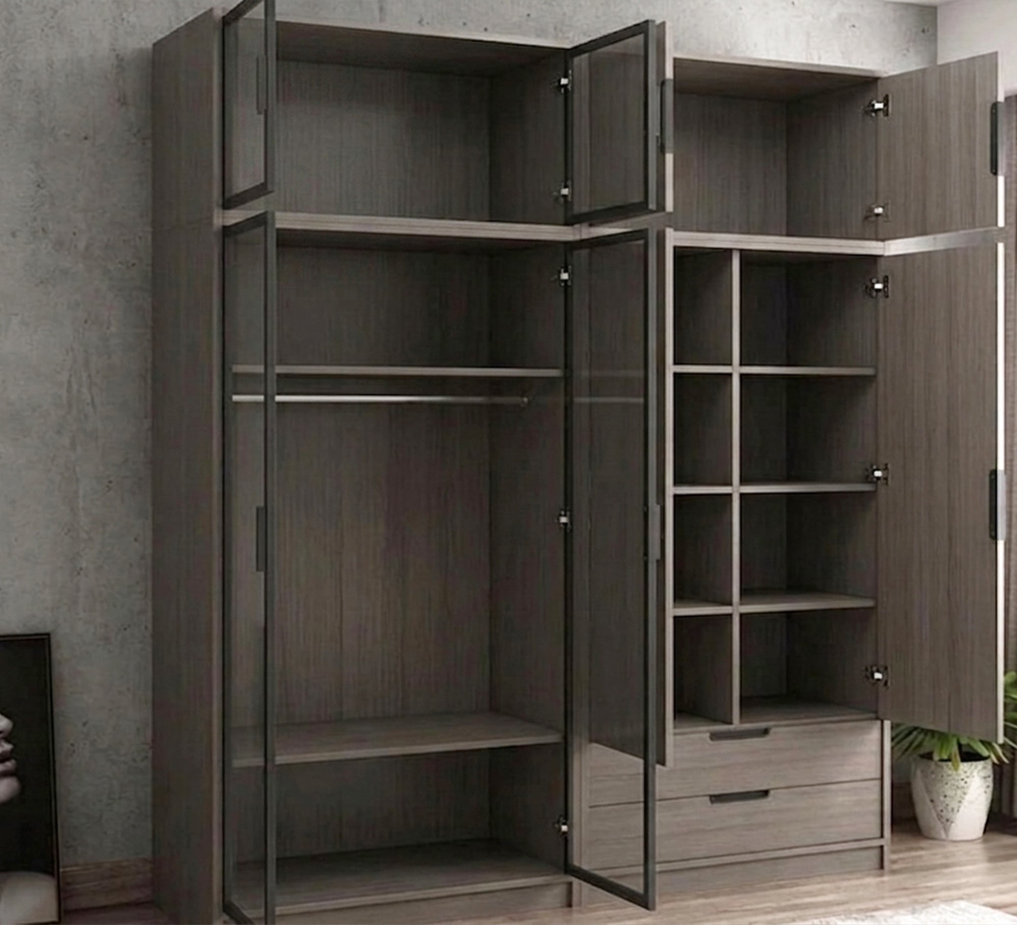 Wooden & Glass Wardrobe, Stylish & Modern - Vitrine Furniture - Wardrobes