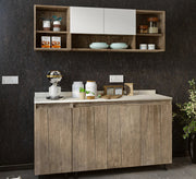 Wooden kitchen cabinet with shelves and a white top - Vitrine Furniture - Furniture
