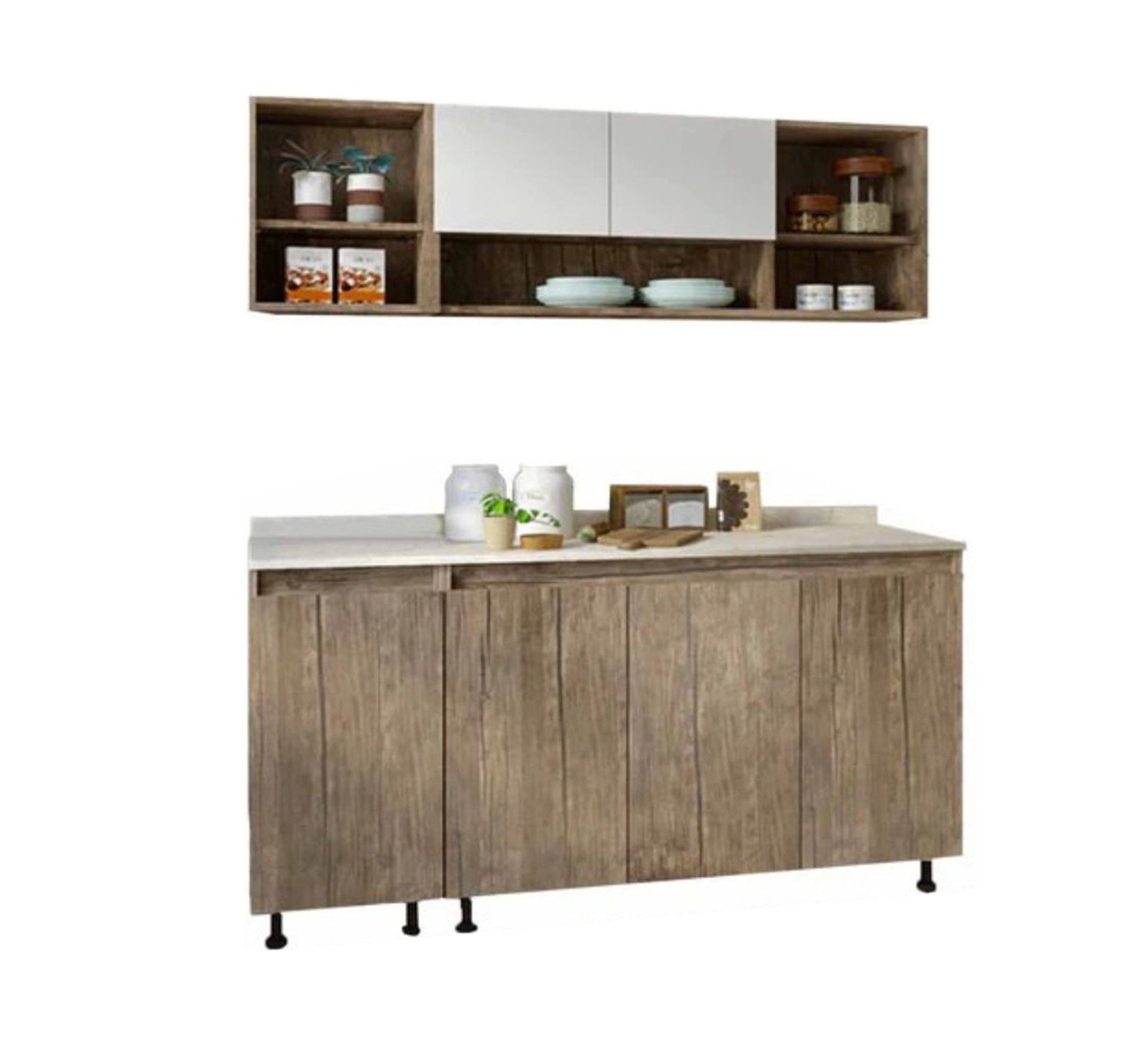 Wooden kitchen cabinet with shelves and a white top - Vitrine Furniture - Furniture
