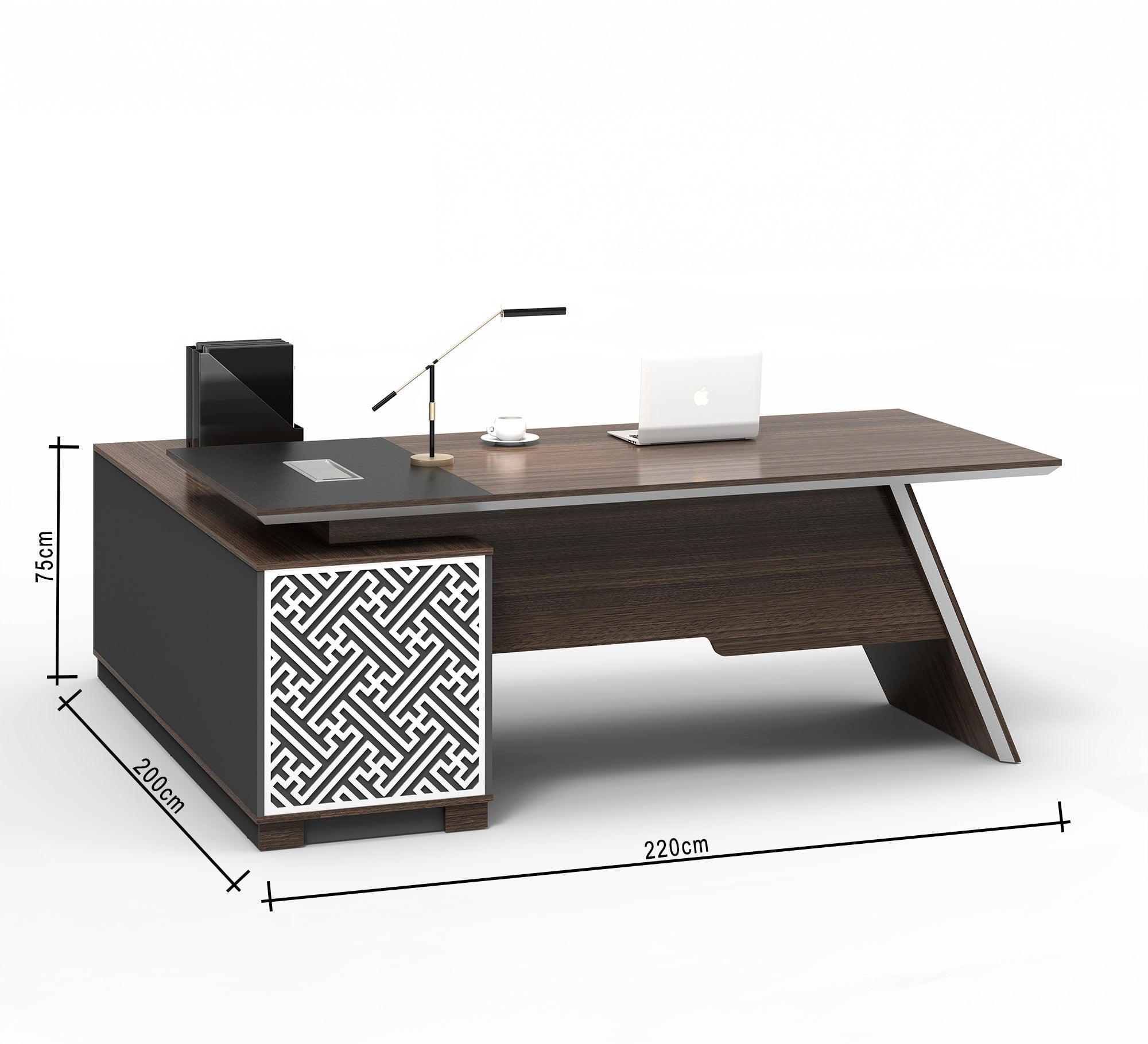 Wooden L - Shaped Desk with Wide Slanted Legs - Vitrine Furniture - Furniture