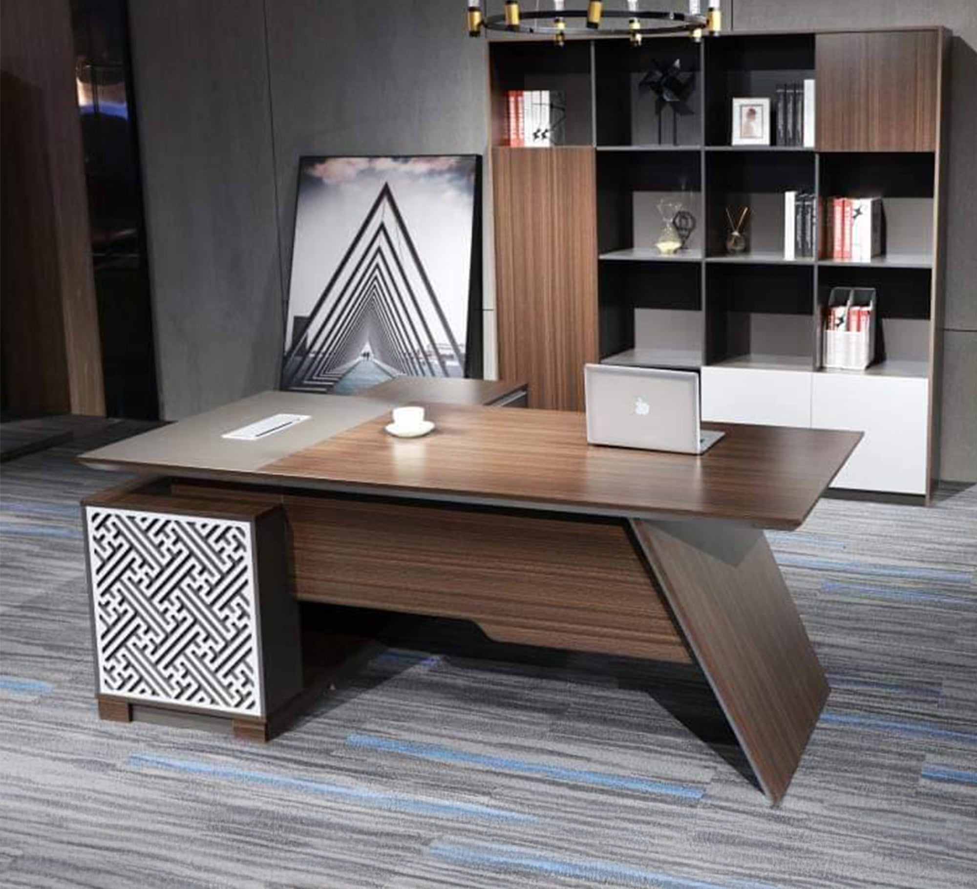 Wooden L - Shaped Desk with Wide Slanted Legs - Vitrine Furniture - Furniture