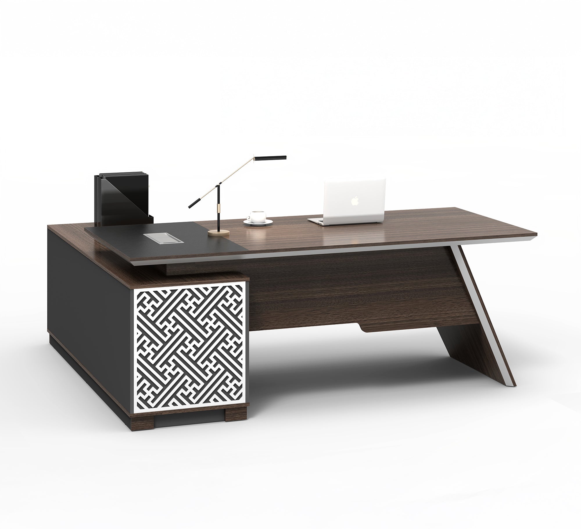 Wooden L - Shaped Desk with Wide Slanted Legs - Vitrine Furniture - Furniture