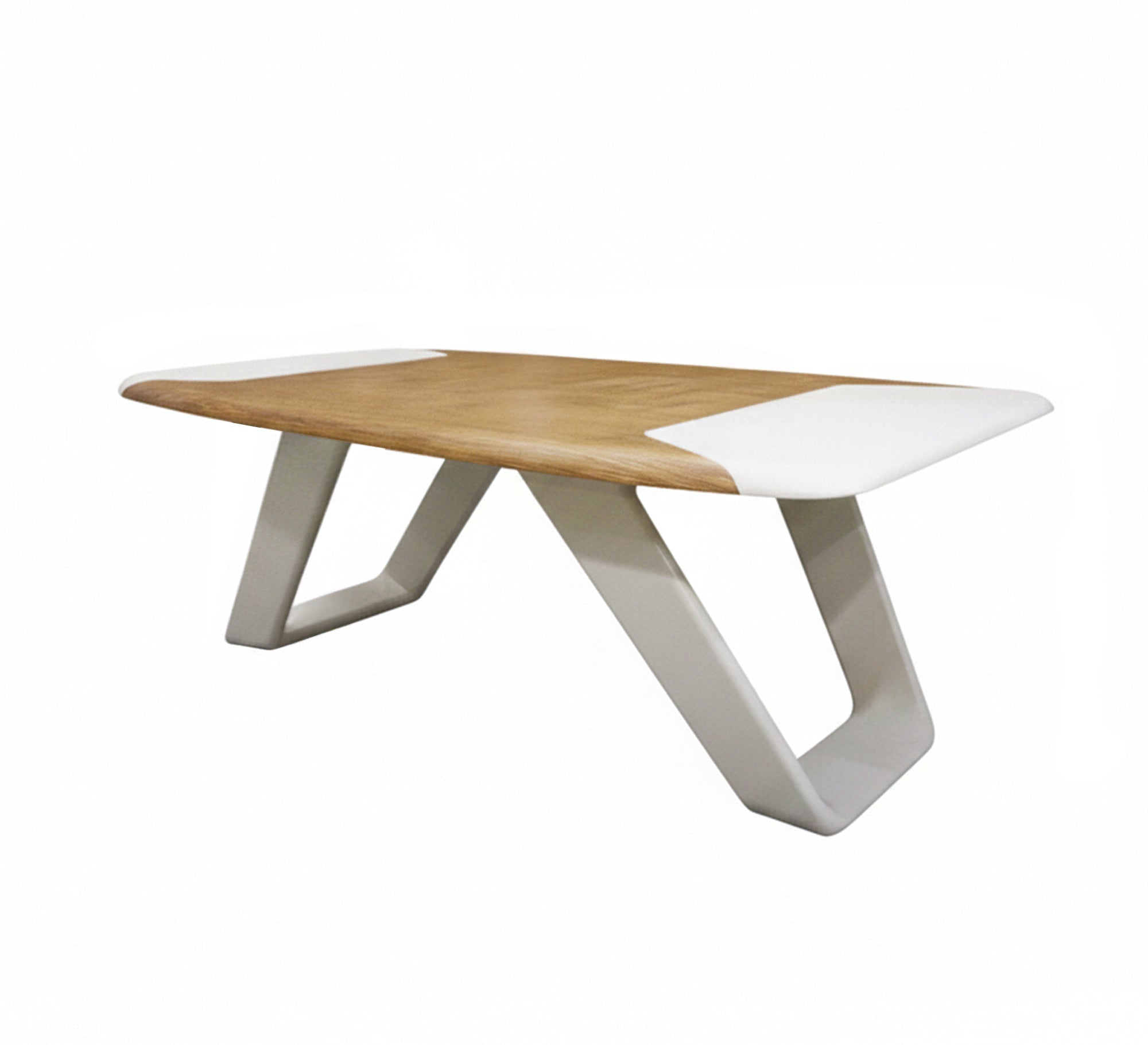 Wooden Meeting Table with White Edges and Openwork Geometric Legs - Vitrine Furniture - Furniture