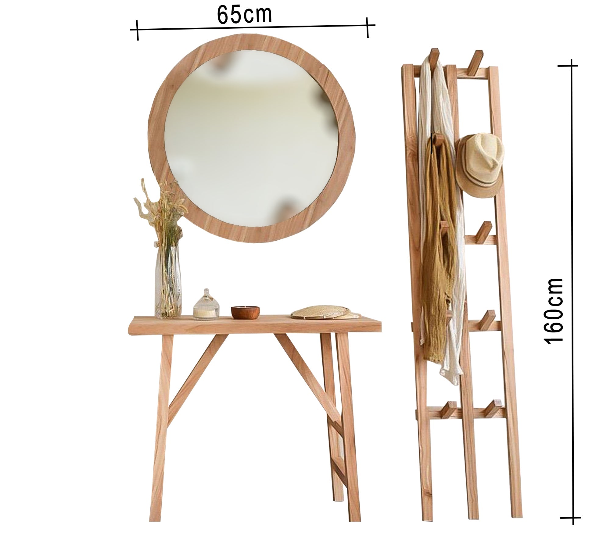 Wooden mirror, console, and coat rack combination - Vitrine Furniture - Décor