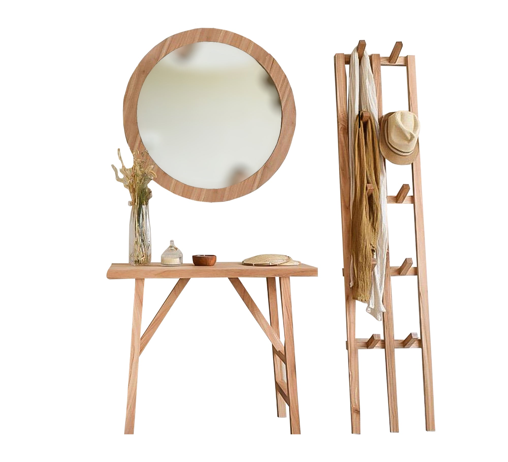 Wooden mirror, console, and coat rack combination - Vitrine Furniture - Décor