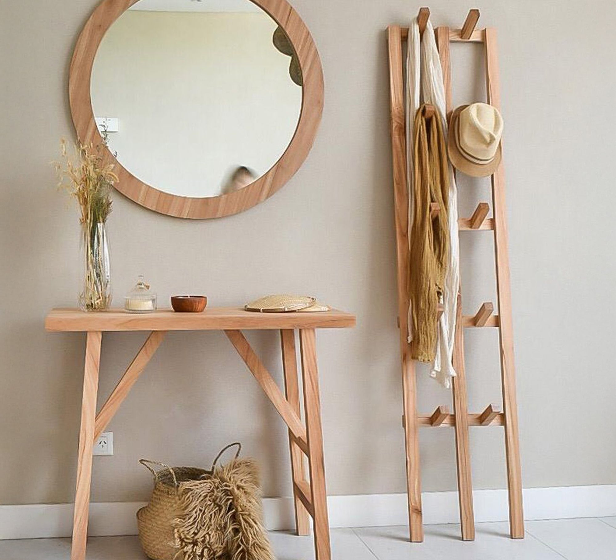Wooden mirror, console, and coat rack combination - Vitrine Furniture - Décor