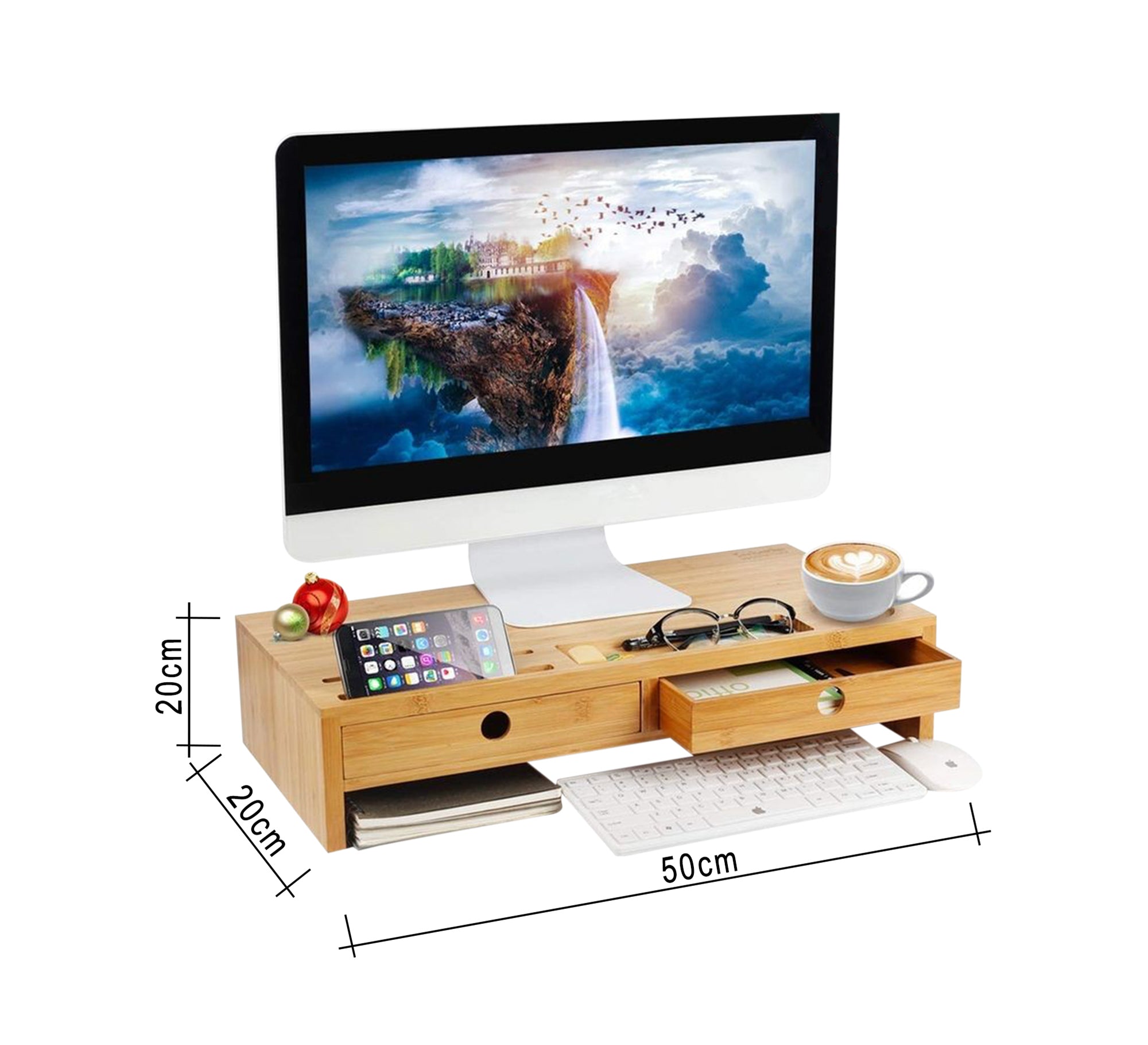 Wooden Monitor Stand with Two Drawers - Vitrine Furniture - TV Table & Cabinet