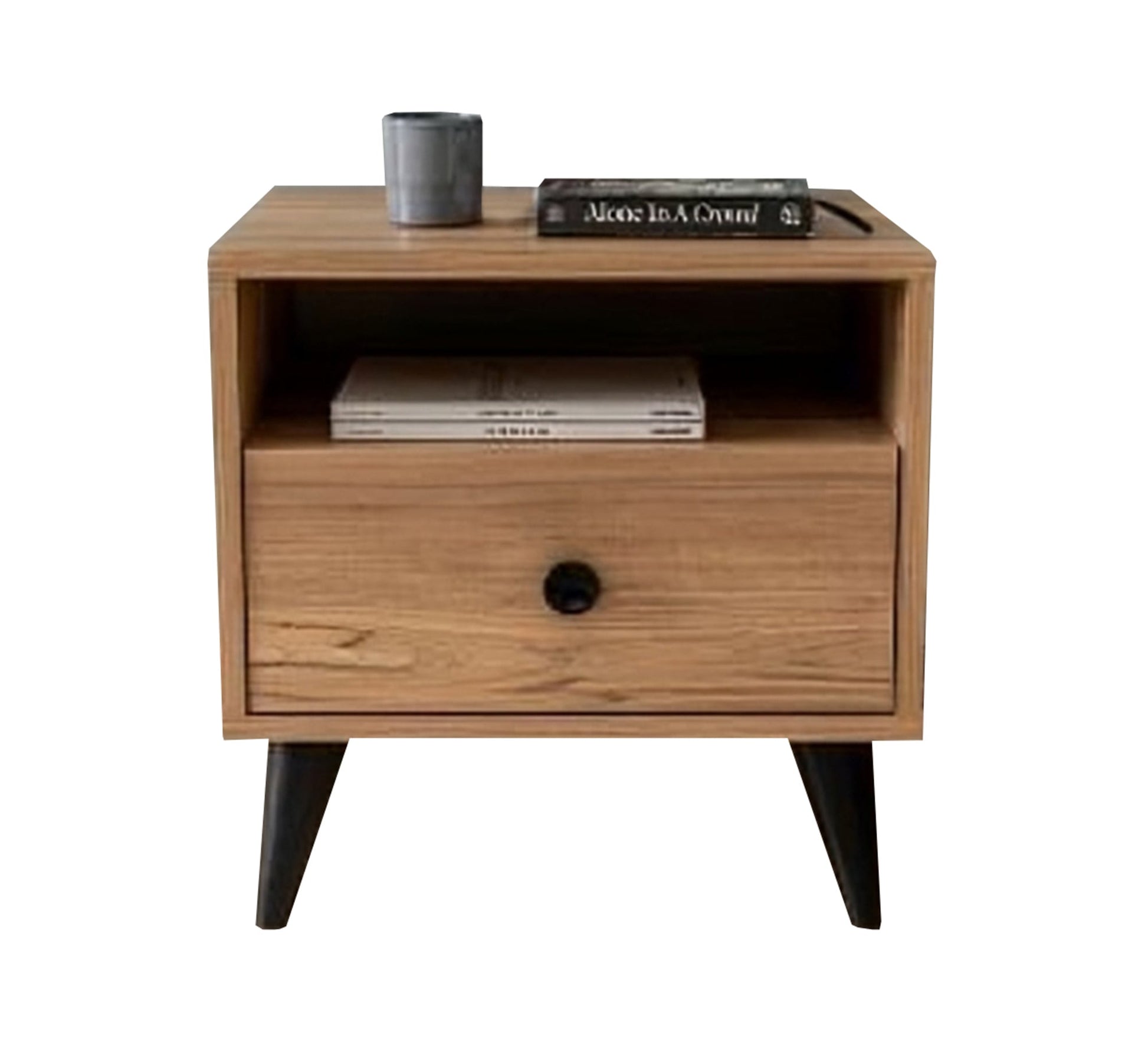 Wooden nightstand with drawers and high black legs - Vitrine Furniture - Furniture