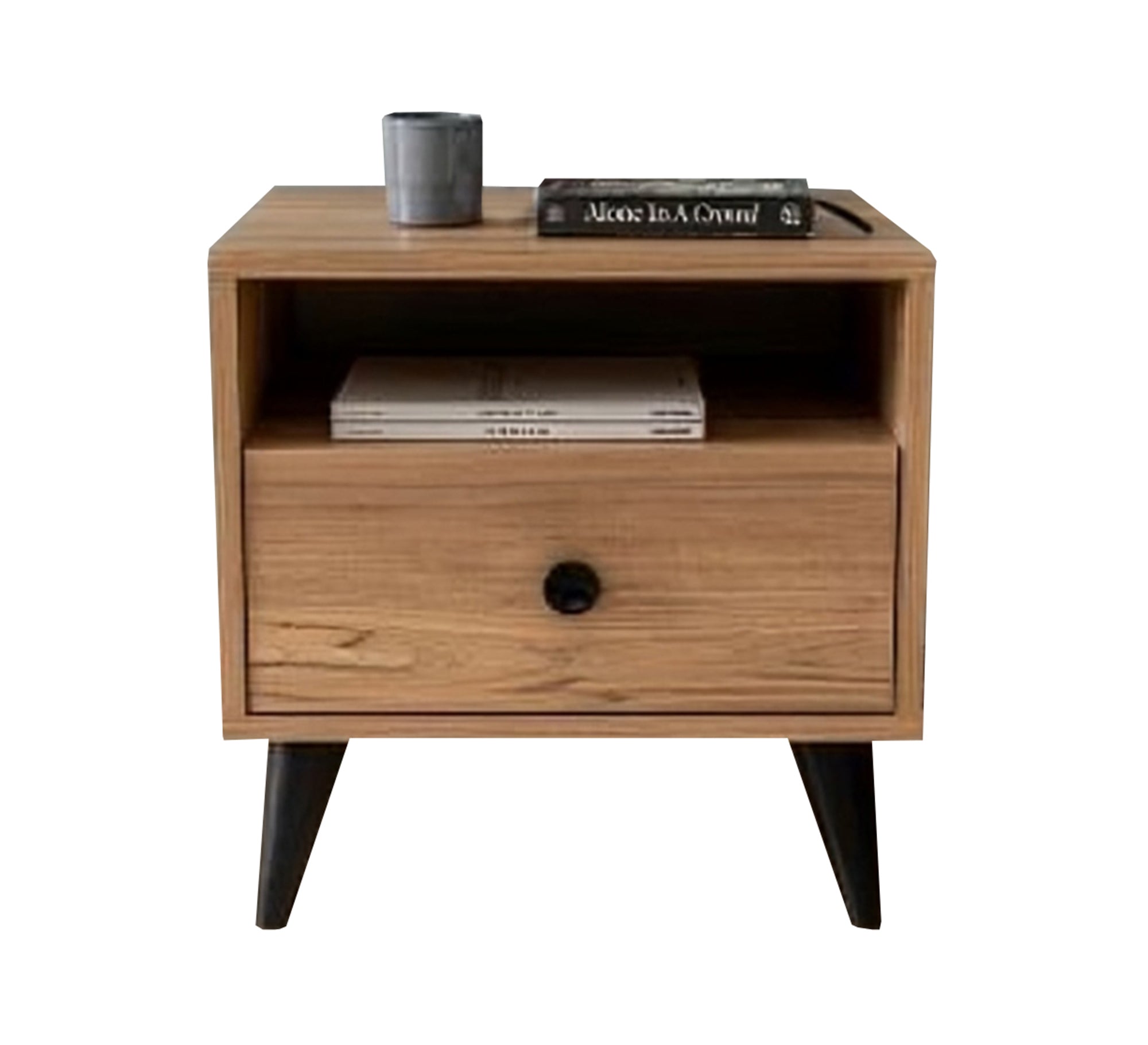 Wooden nightstand with drawers and high black legs - Vitrine Furniture - Furniture