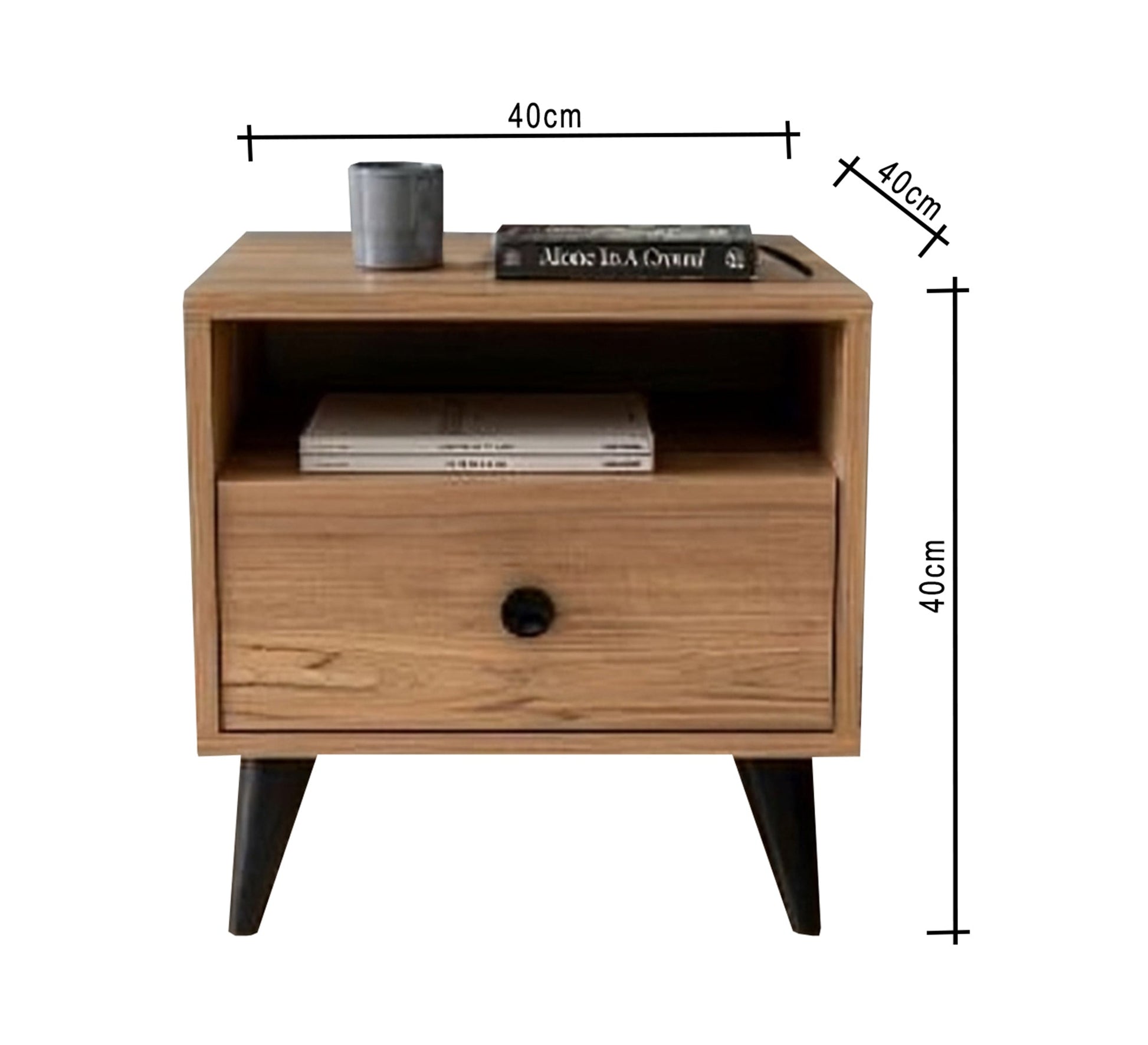 Wooden nightstand with drawers and high black legs - Vitrine Furniture - Furniture