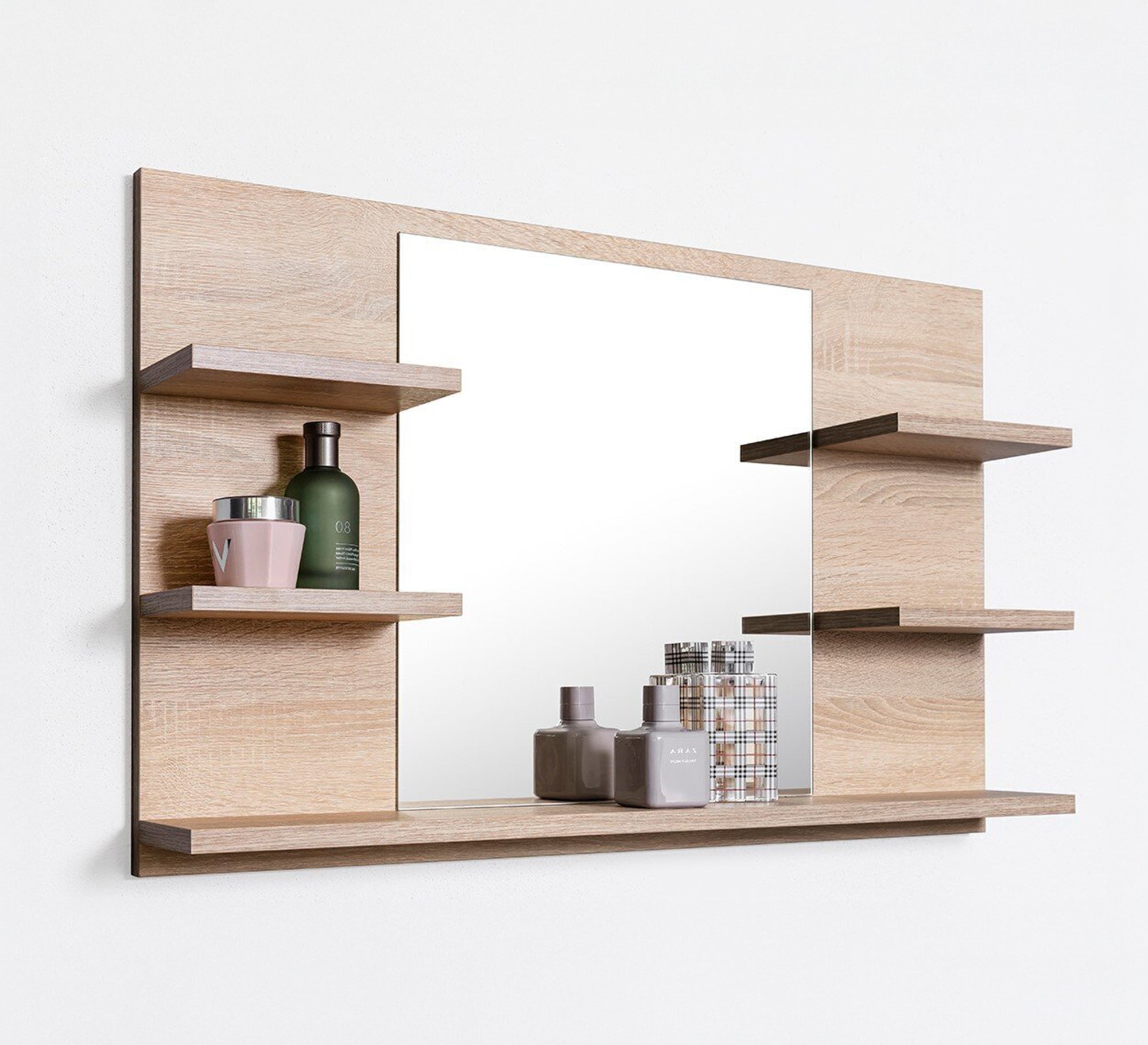 Wooden rectangular bathroom mirror with five shelves - Vitrine Furniture - Décor