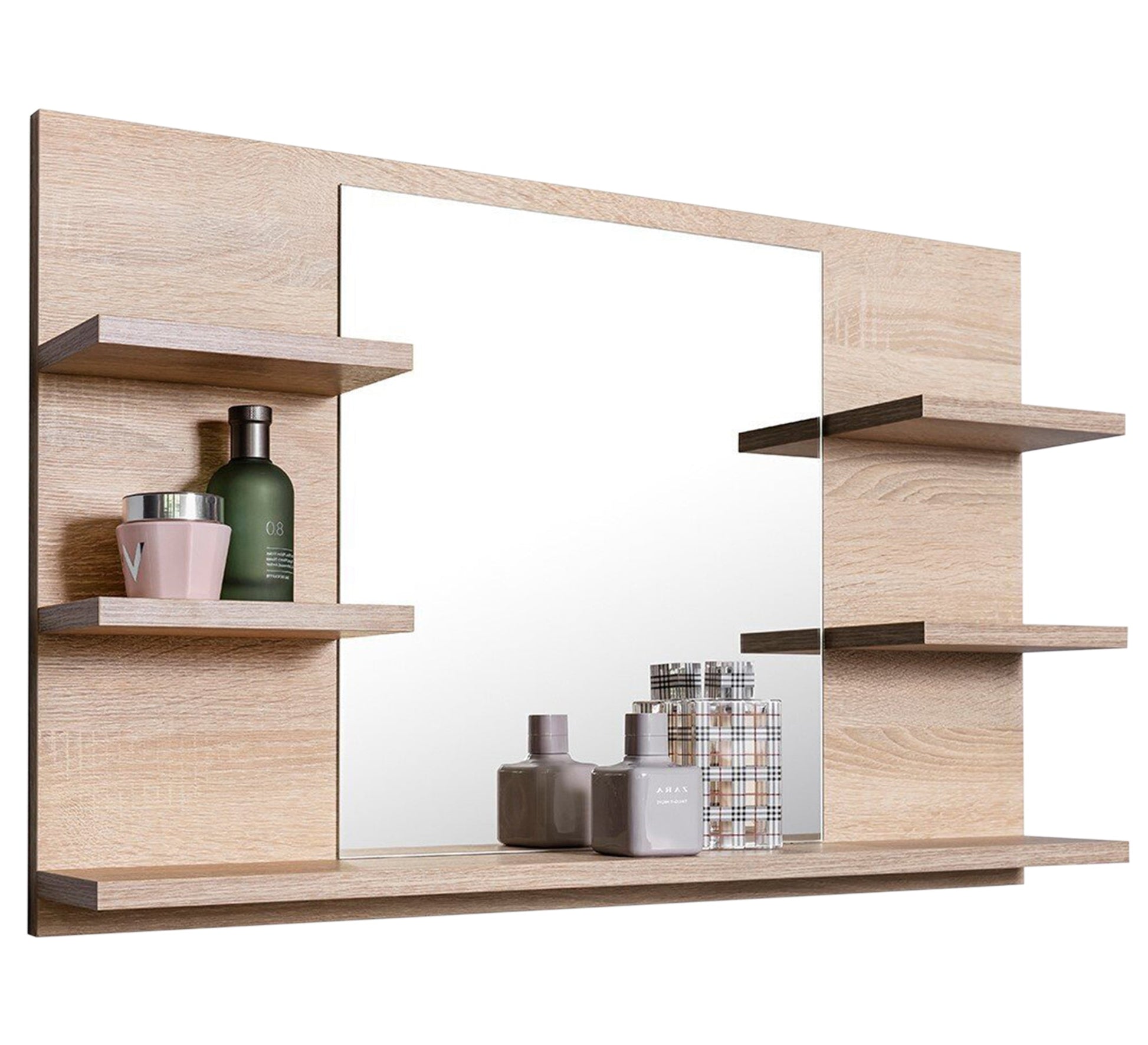 Wooden rectangular bathroom mirror with five shelves - Vitrine Furniture - Décor