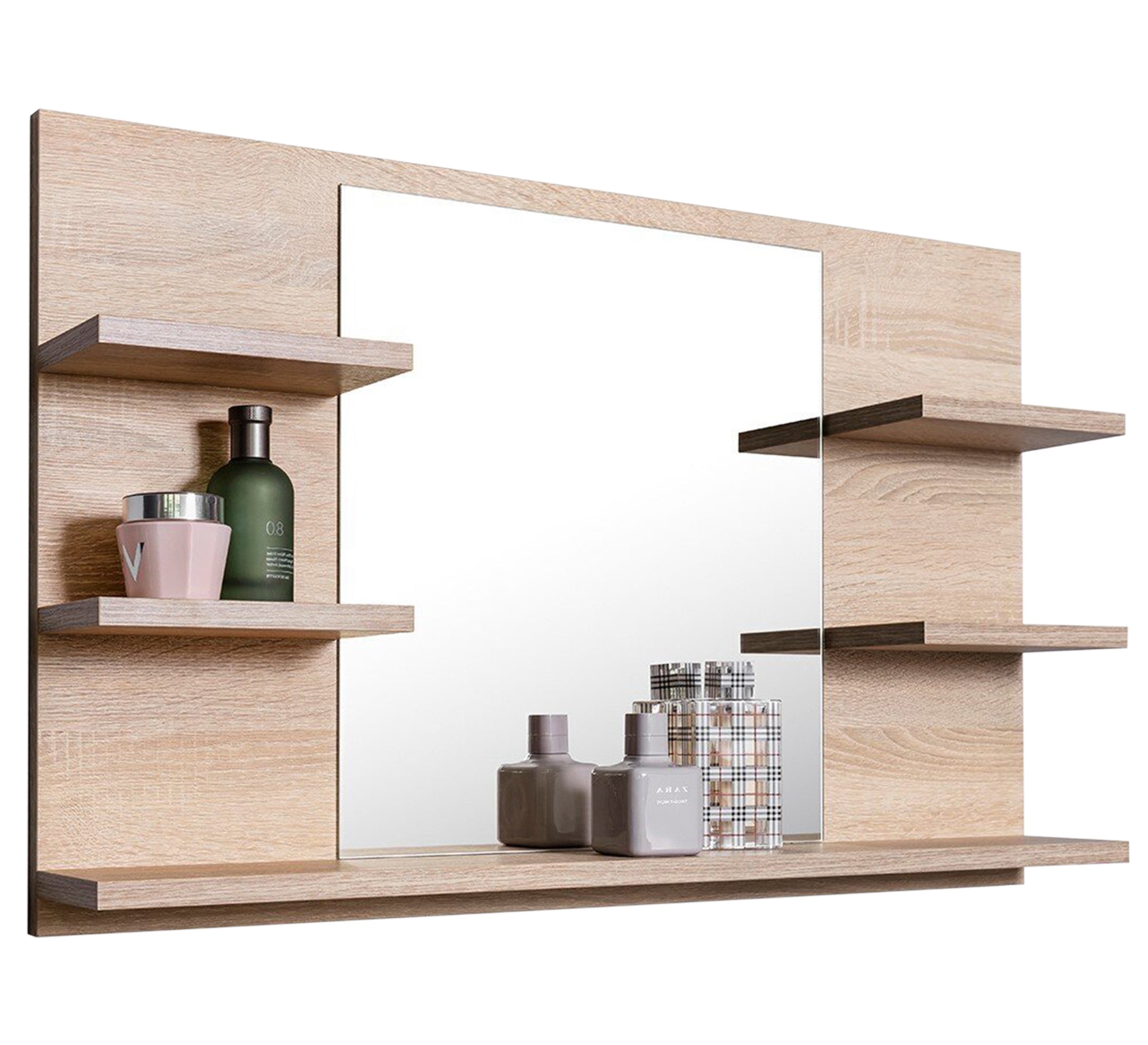 Wooden rectangular bathroom mirror with five shelves - Vitrine Furniture - Décor