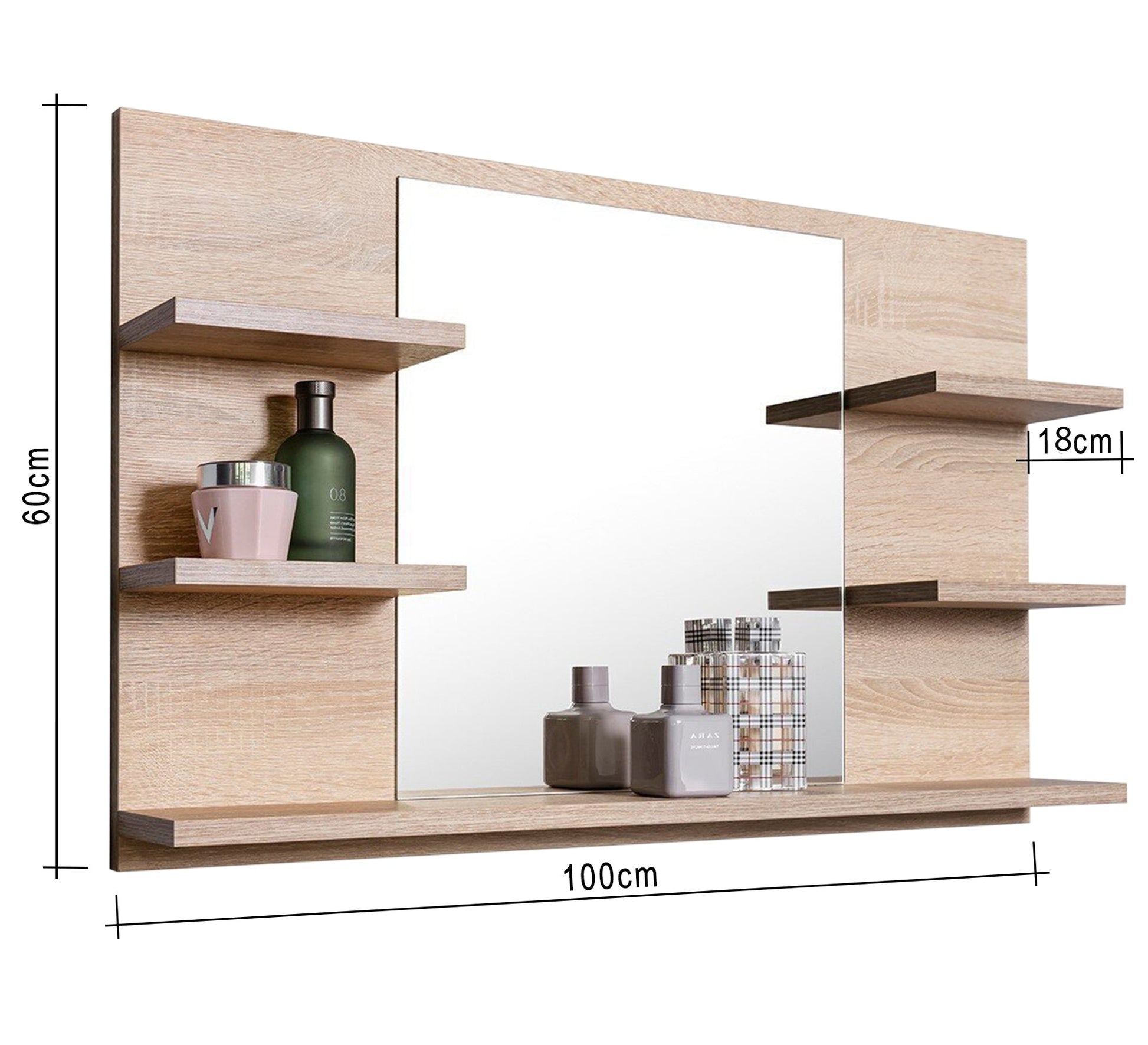 Wooden rectangular bathroom mirror with five shelves - Vitrine Furniture - Décor