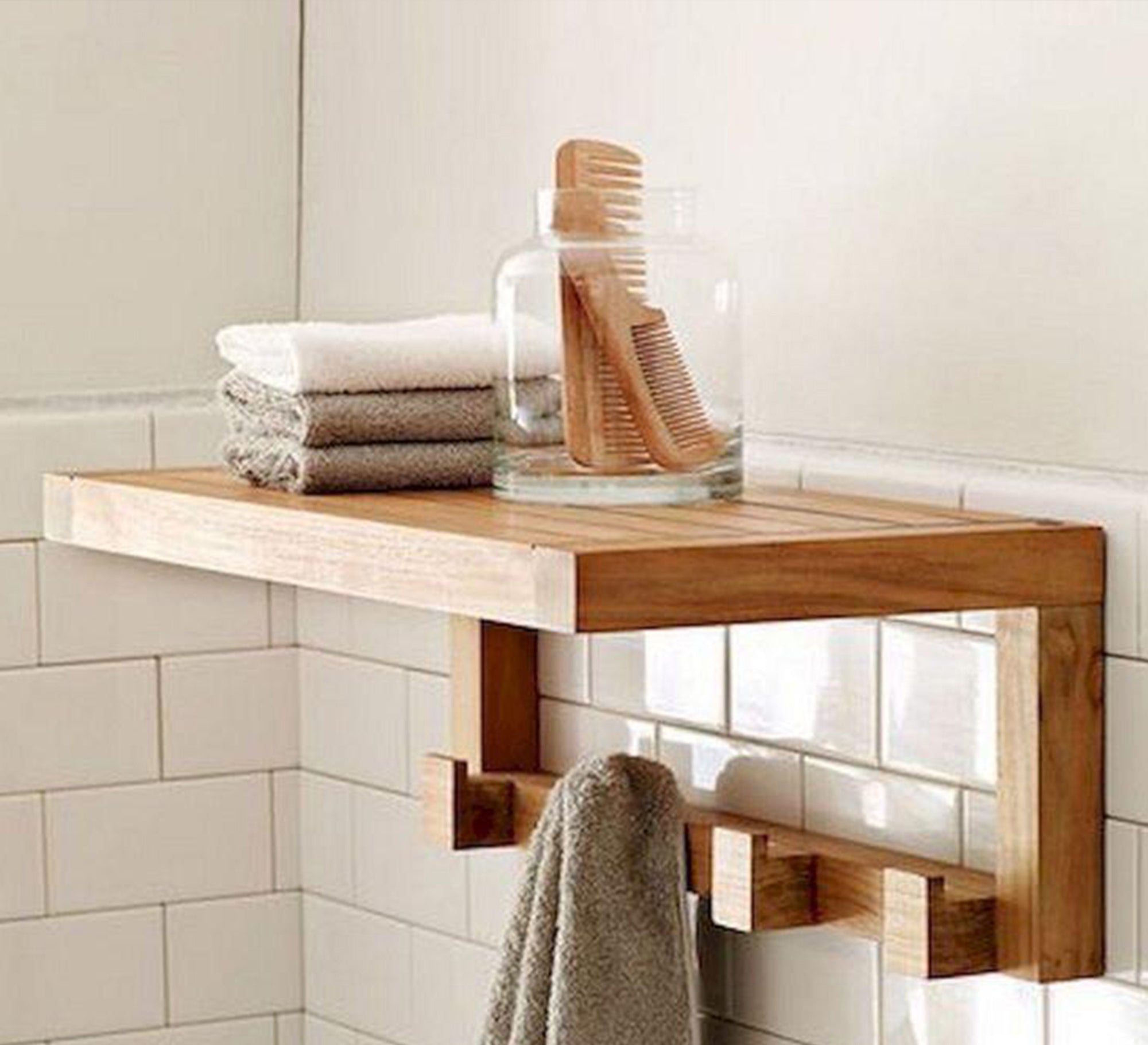 Wooden Shelf and Towel Hook - Vitrine Furniture - Furniture