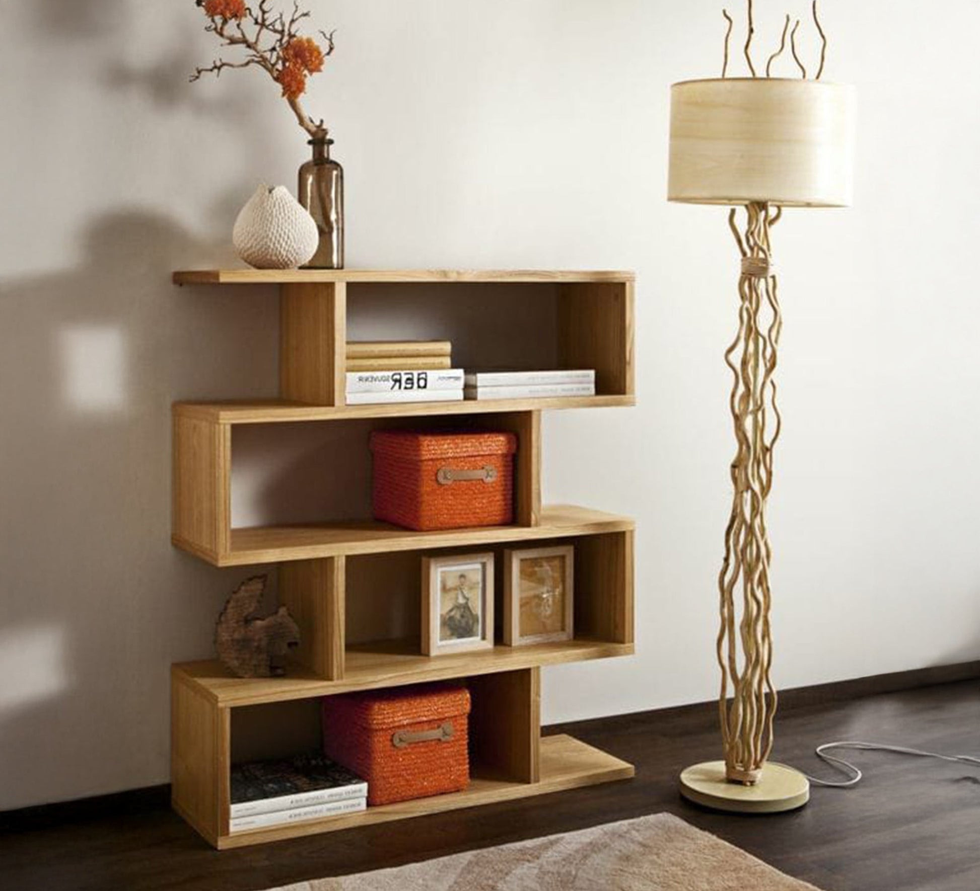 Wooden shelving unit with a modern zigzag design - Vitrine Furniture - Furniture